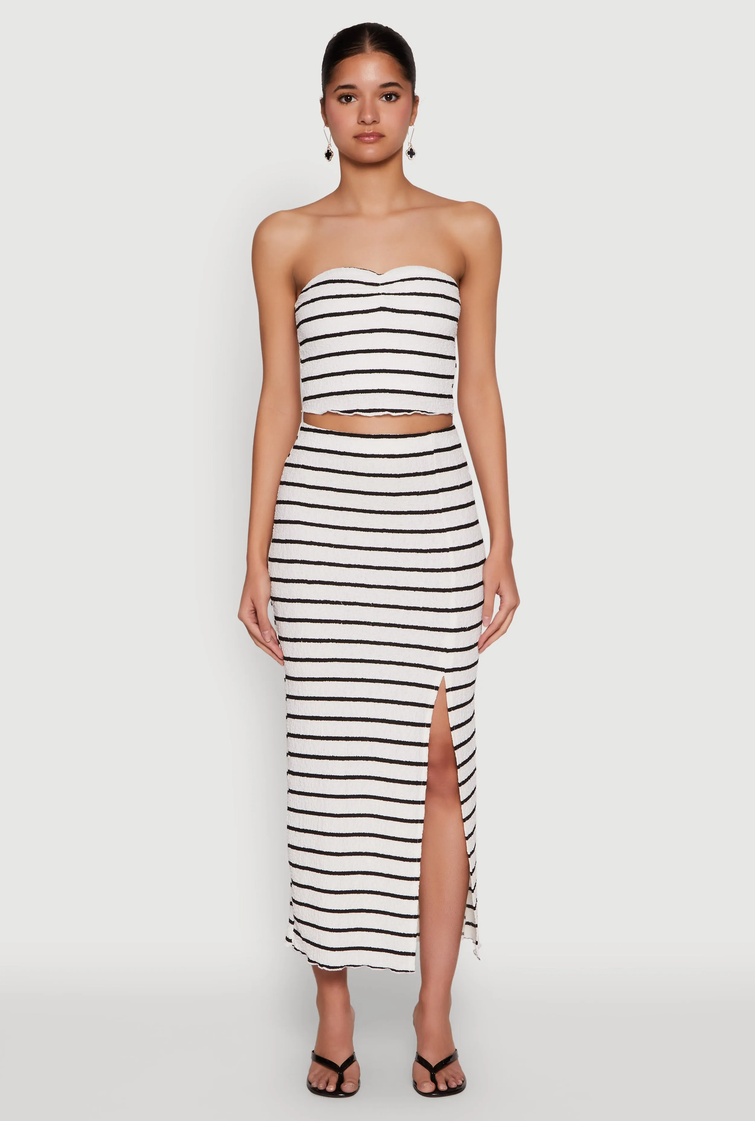 Almost Famous Striped Side Slit Maxi Skirt Chill Wear Quilted Texture