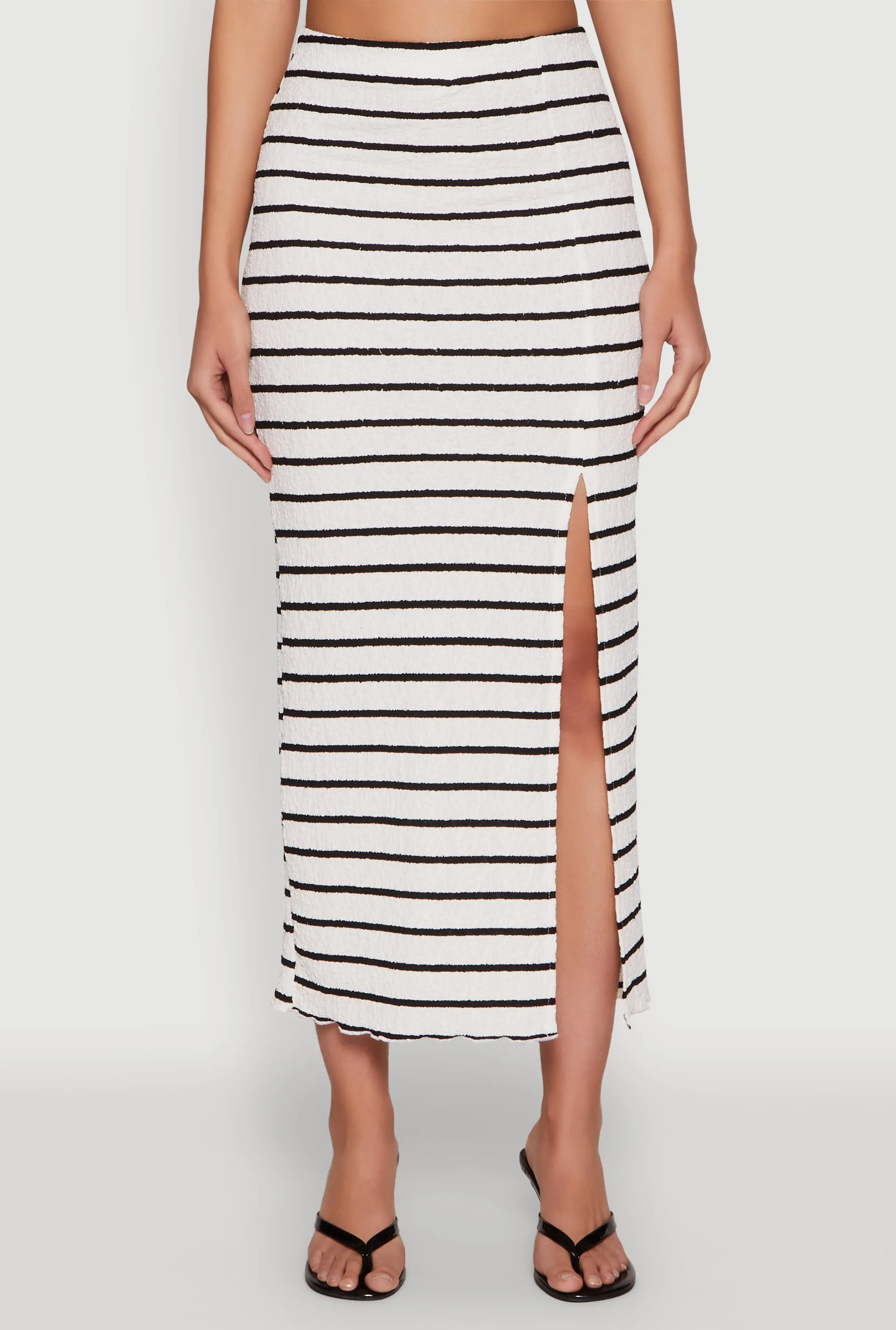 Casual Moments Almost Famous Striped Side Slit Maxi Skirt