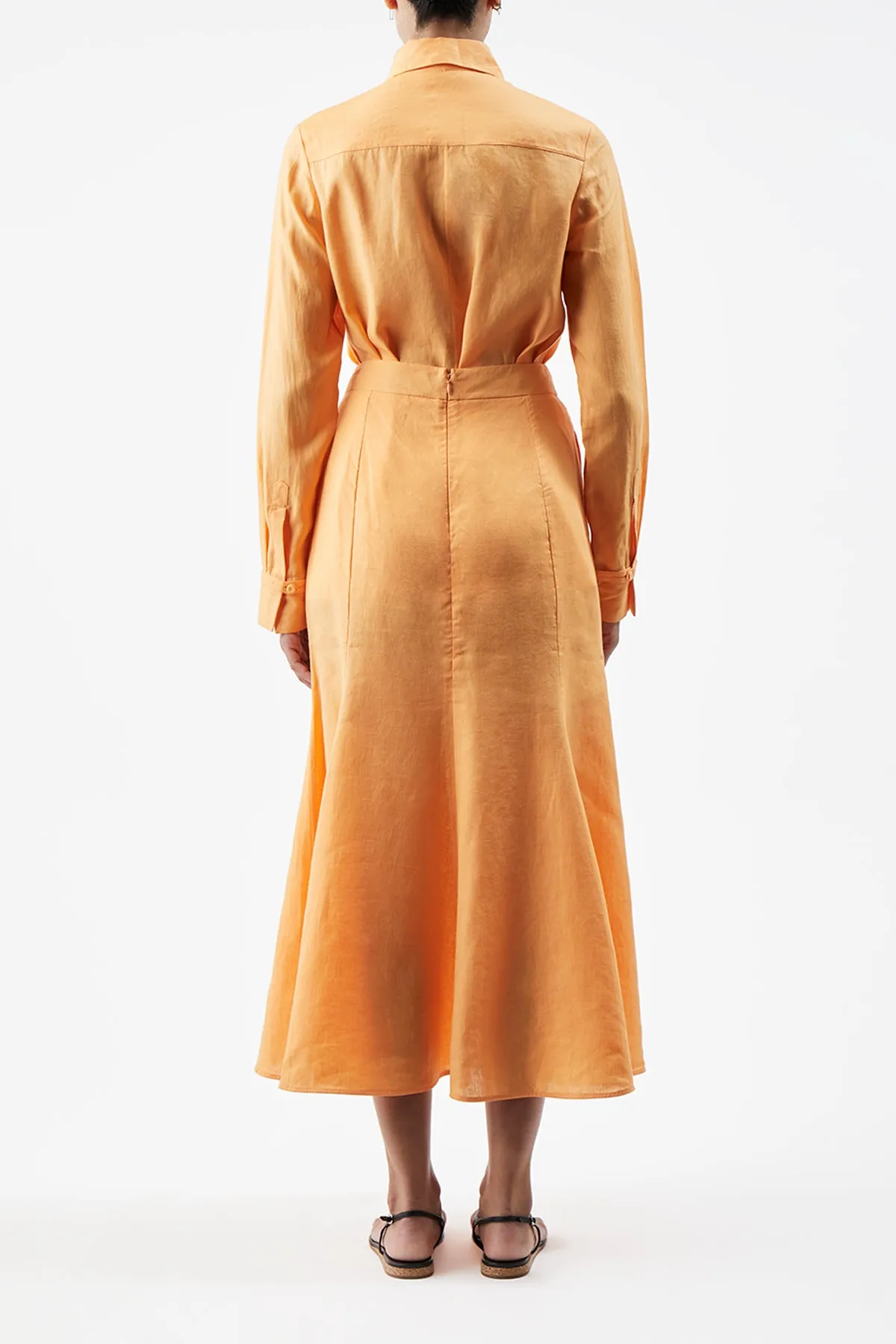 Tate Midi Skirt in Fluorescent Orange Aloe Linen Cool Edge