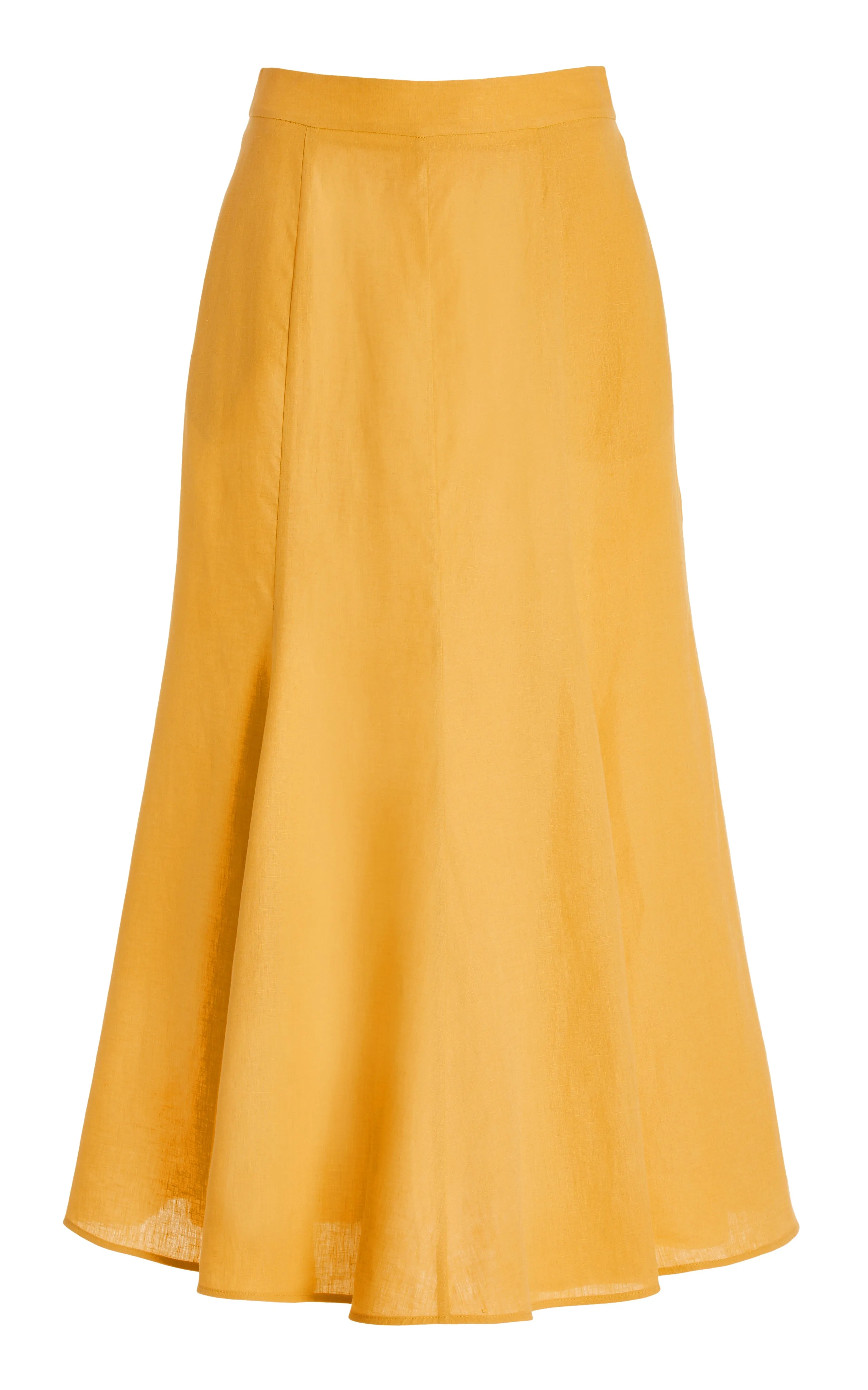Tate Midi Skirt in Fluorescent Orange Aloe Linen Tiered Design button detail
