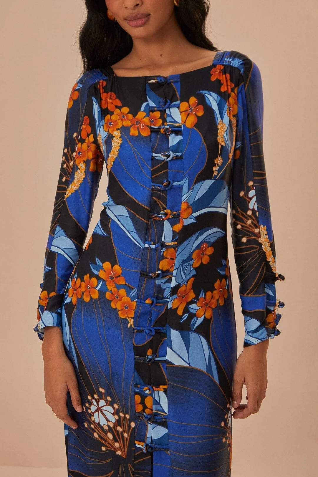Sapphire Light Black Pietra Floral LENZING? ECOVERO? Viscose Midi Dress