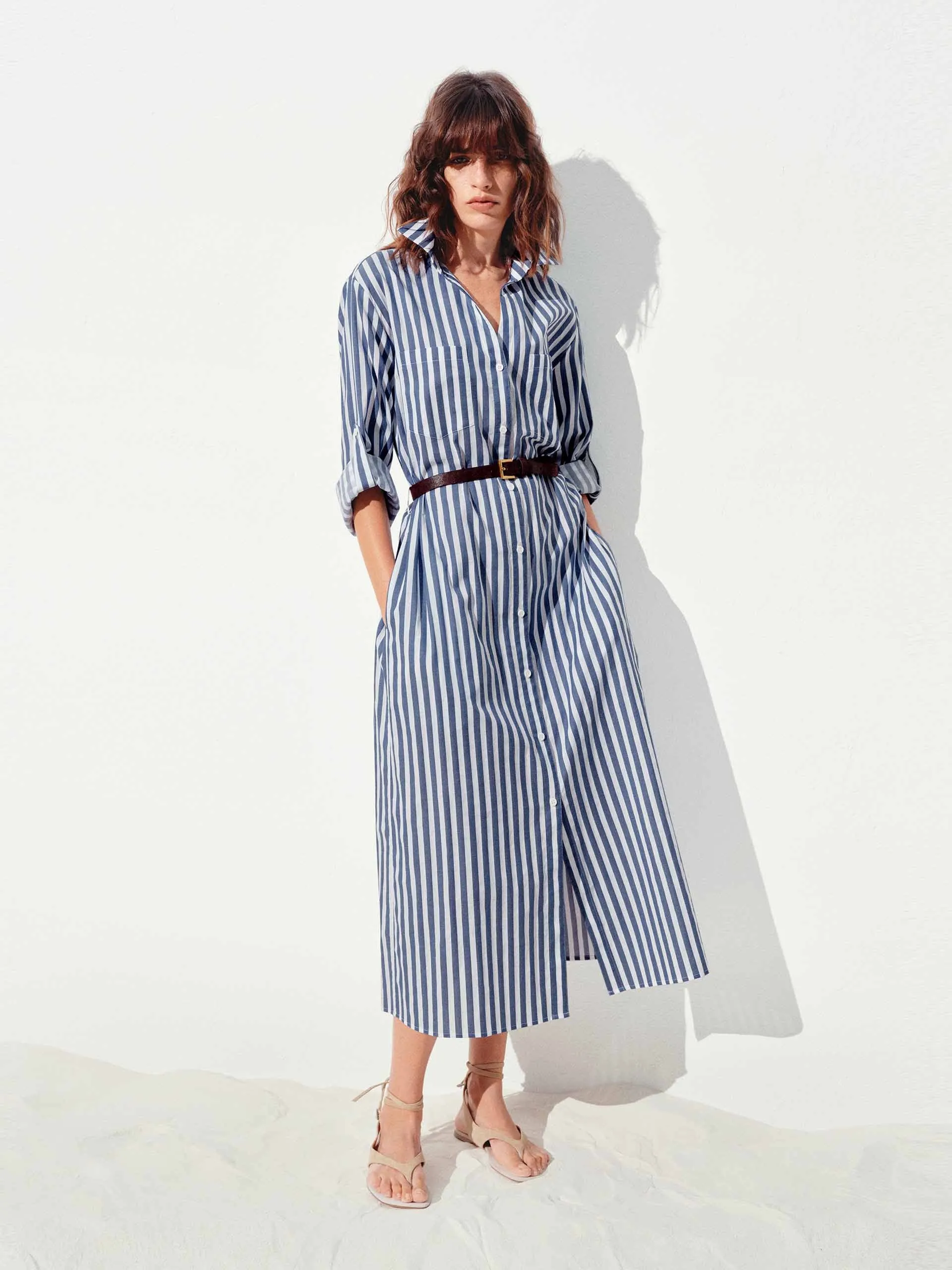 Cotton Striped Shirt Dress Relaxed Style