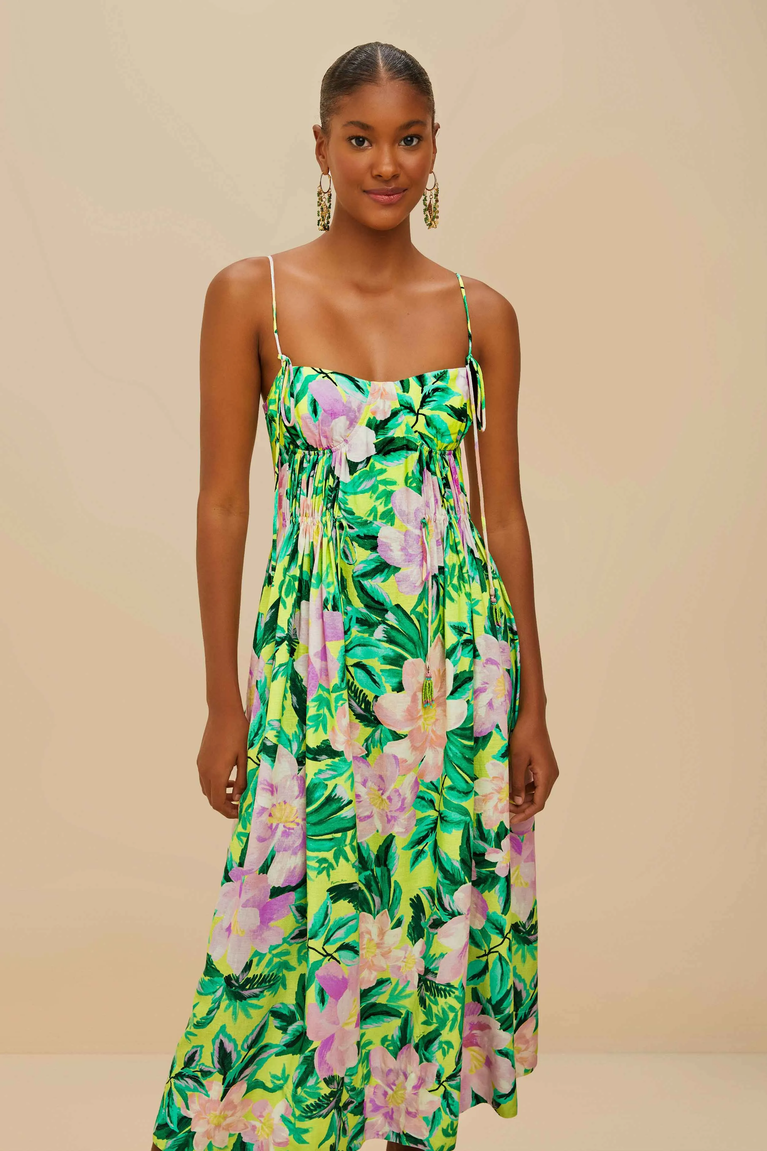 Classic Charm Art Space Green Painted Flowers LENZING? ECOVERO? Euroflax? Midi Dress