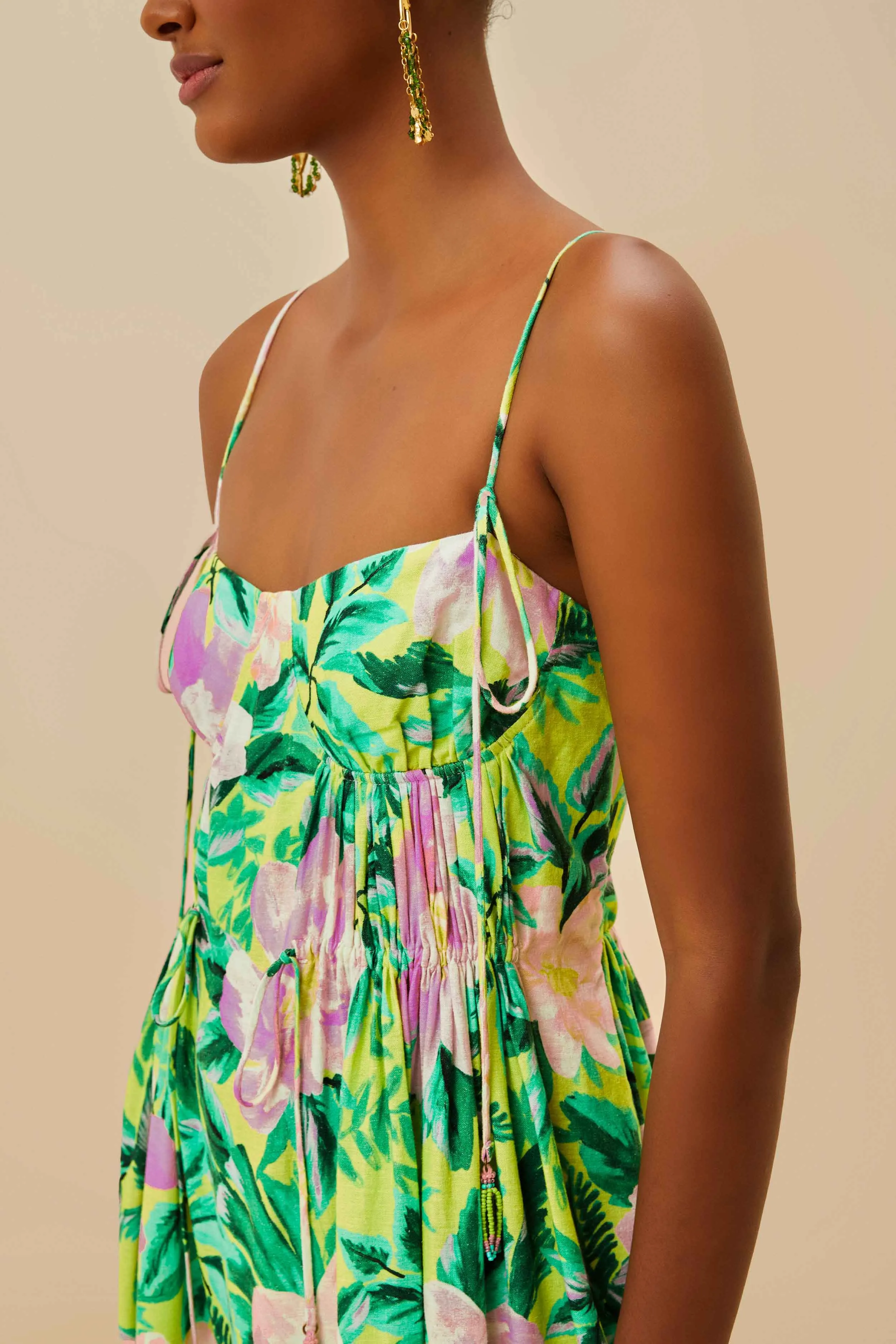 Green Painted Flowers LENZING? ECOVERO? Euroflax? Midi Dress Dinner Hall Soft Rebellion