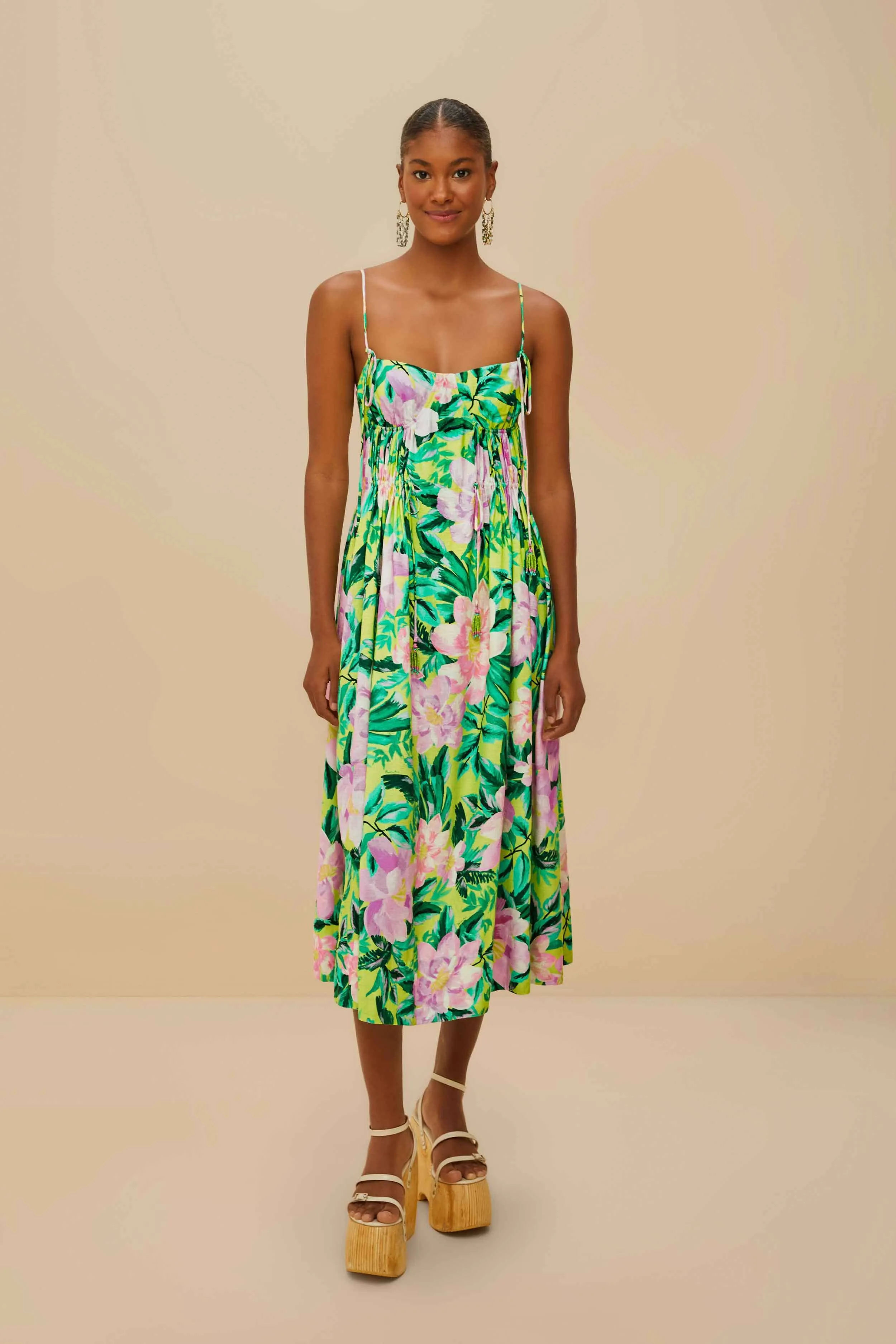 Classic Design Gallery Tour Green Painted Flowers LENZING? ECOVERO? Euroflax? Midi Dress