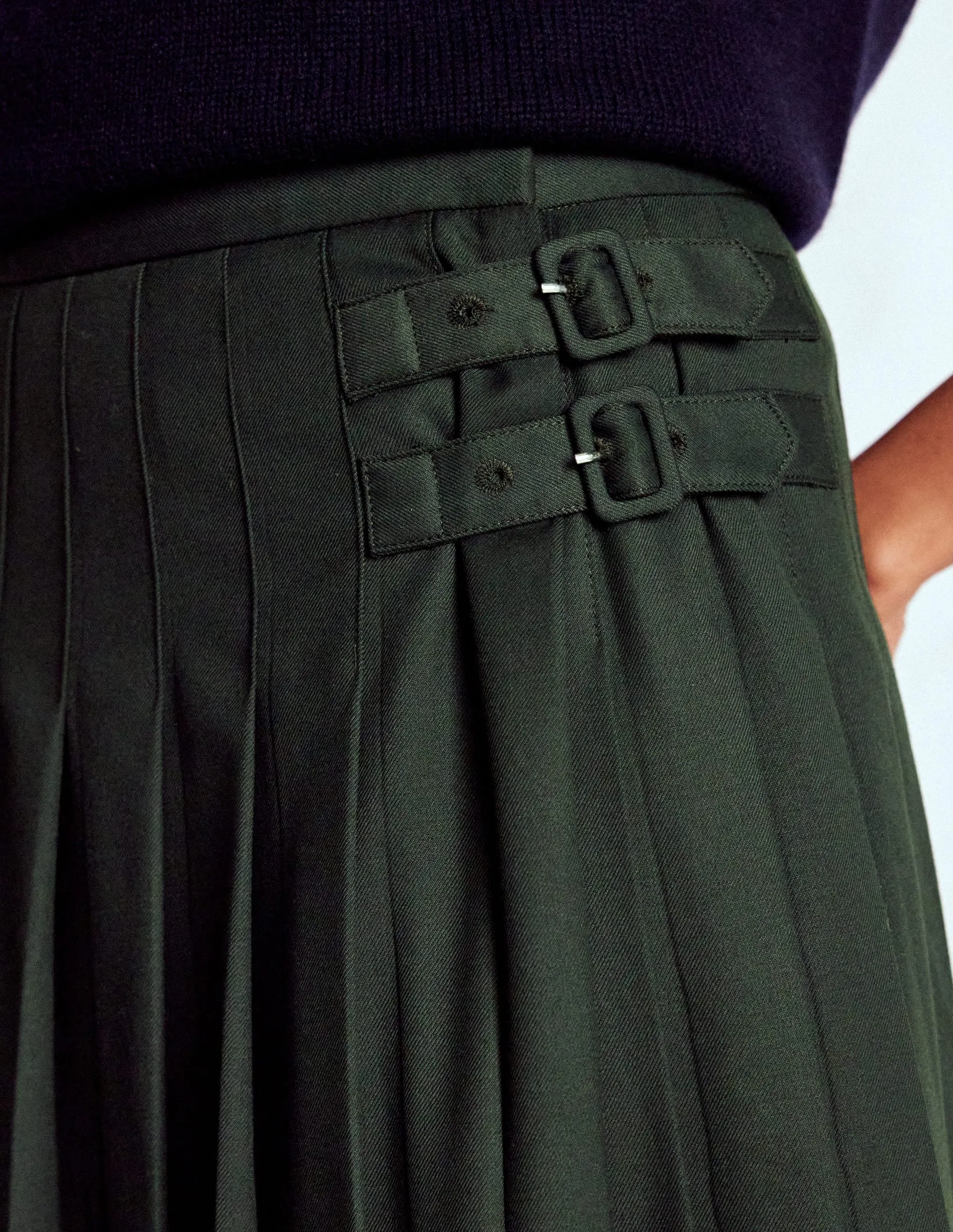 Simple Comfort Pure Vibes Josephine Kilt Midi Skirt-Hunter Green