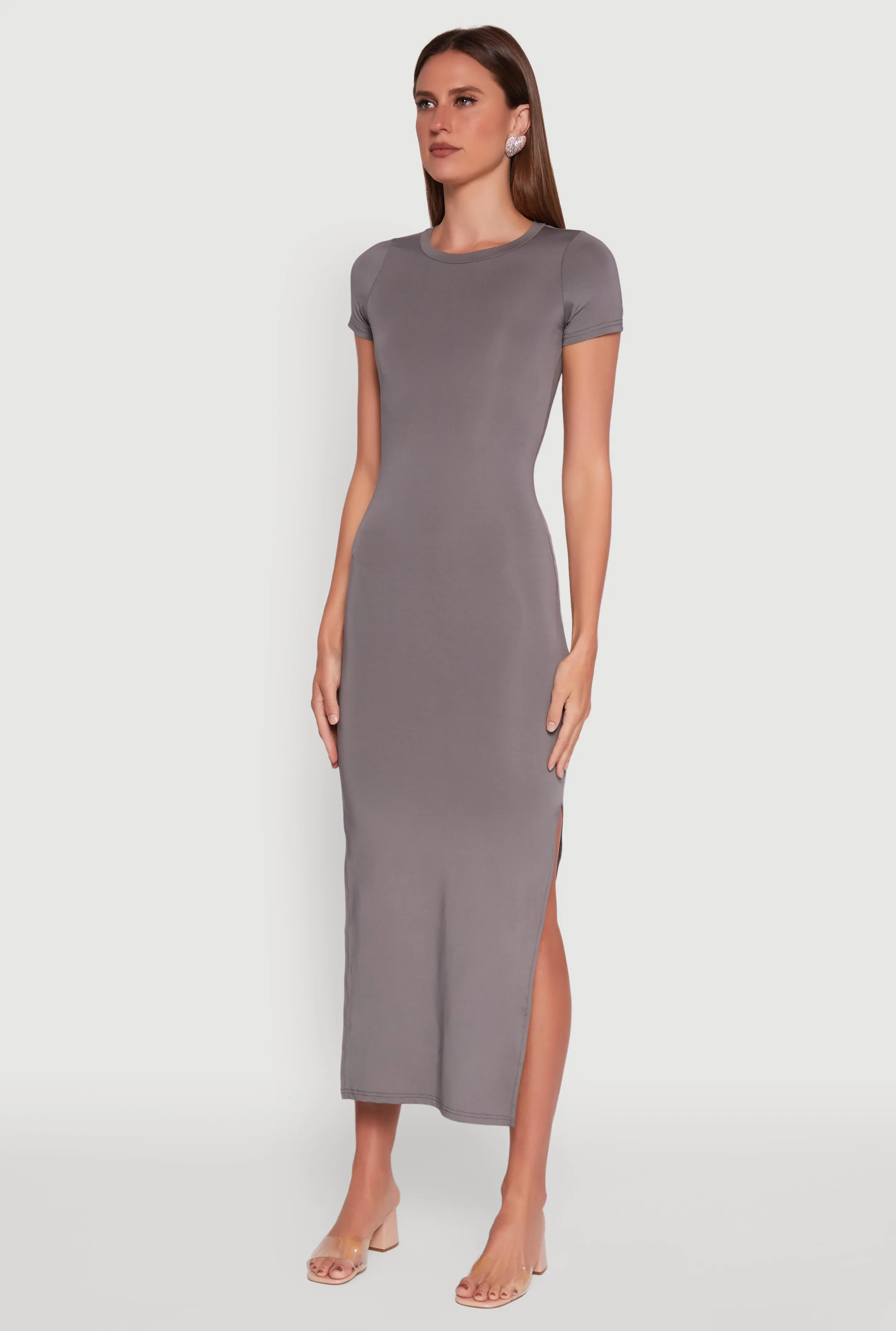 Daisy Crew Neck Side Slit T Shirt Dress Flame Glow Step Glow