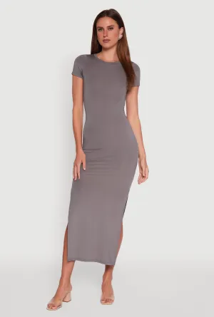 Daisy Crew Neck Side Slit T Shirt Dress Organza Glow