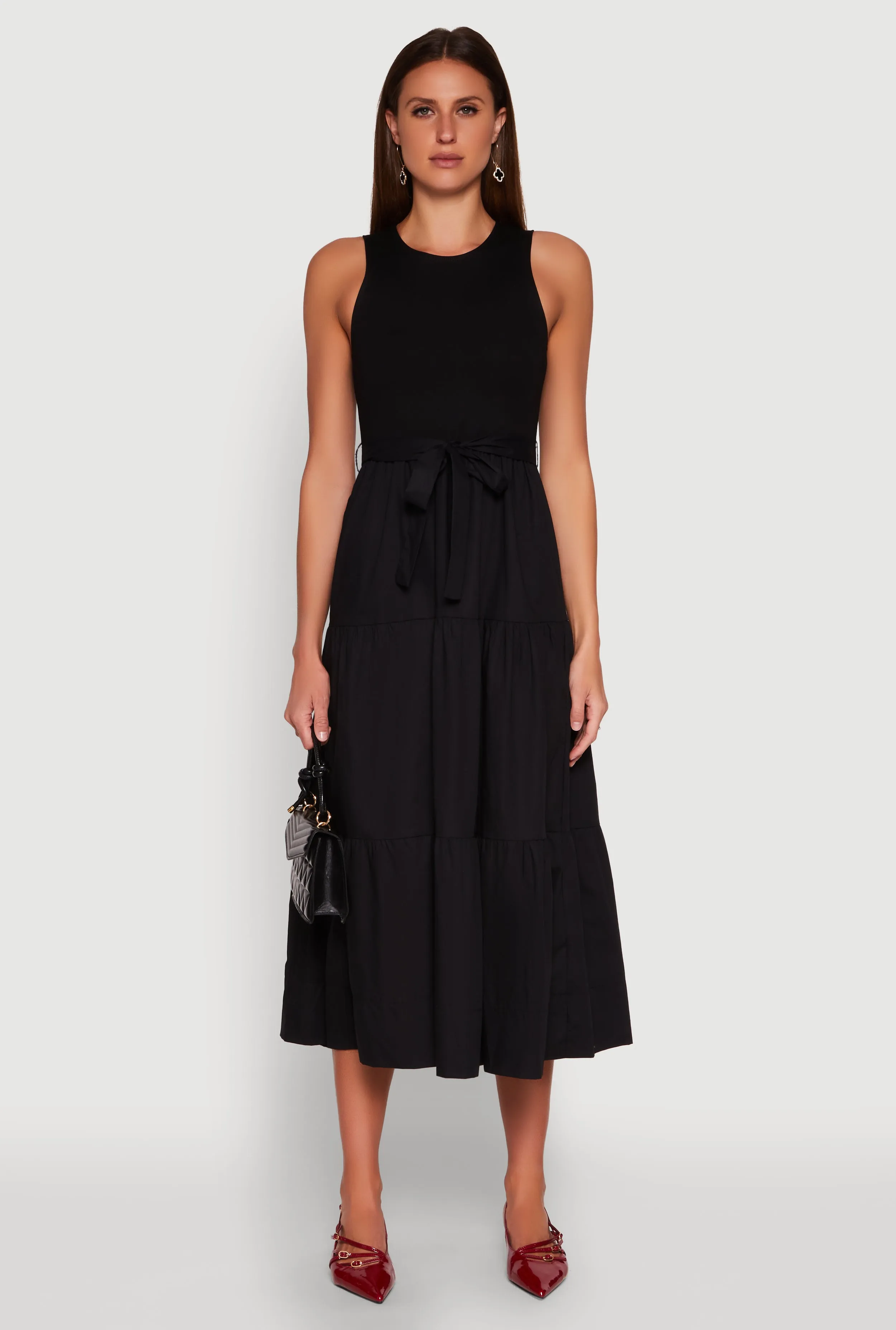 Elegant floor-length dress Tie Waist Belted Tiered Maxi Dress