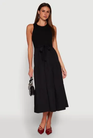 Maple View Suede Glow Tie Waist Belted Tiered Maxi Dress