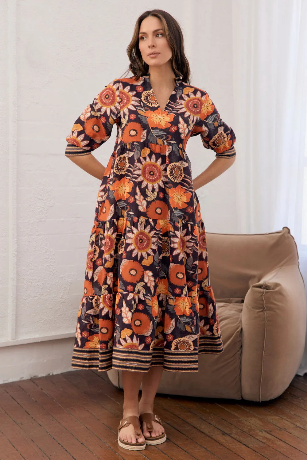 Sabre V-Neck Dress in Abigail Designed for versatility this maxi dress works for both formal and casual settings Marble Step