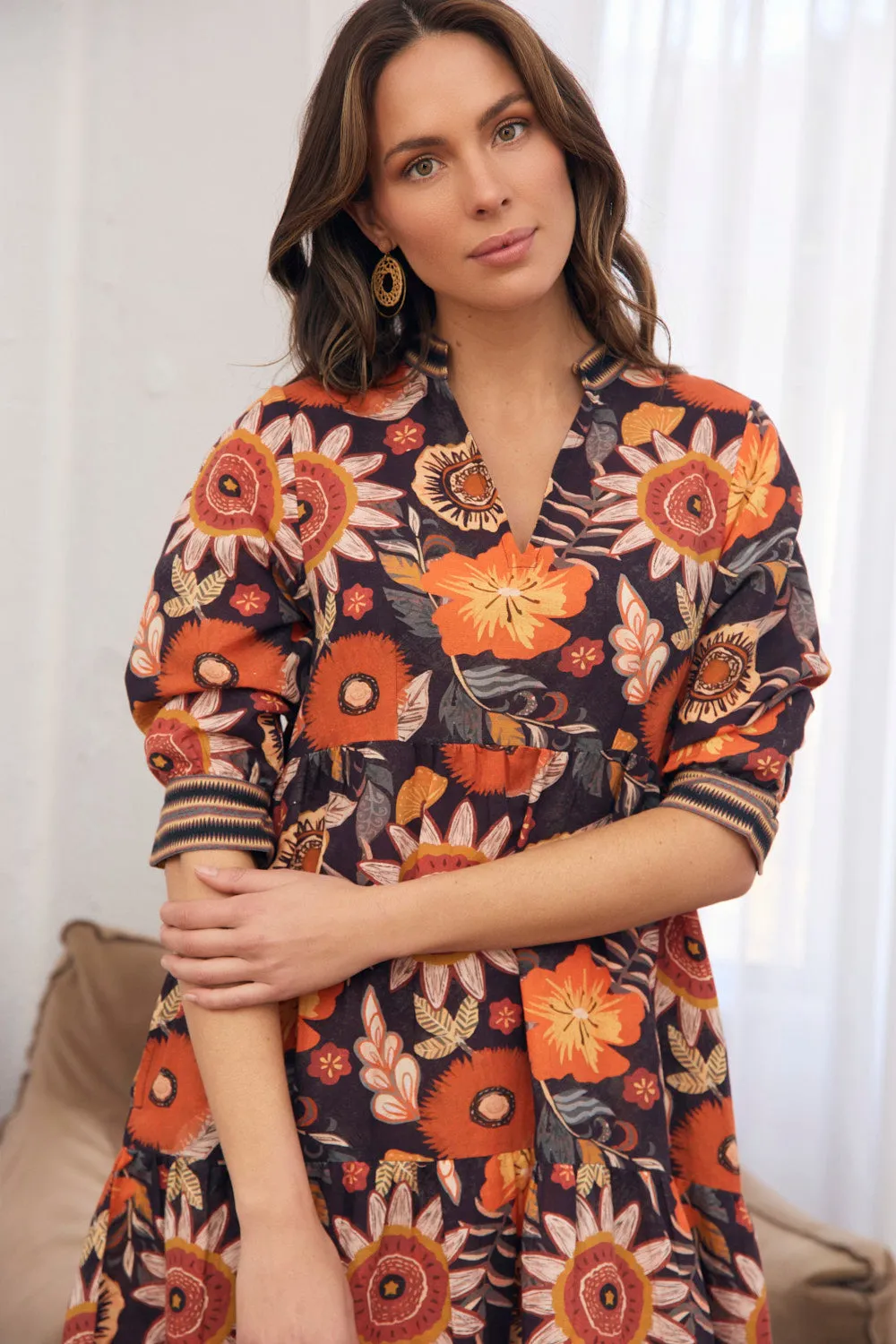 Sabre V-Neck Dress in Abigail informal gathering Alpine Glow