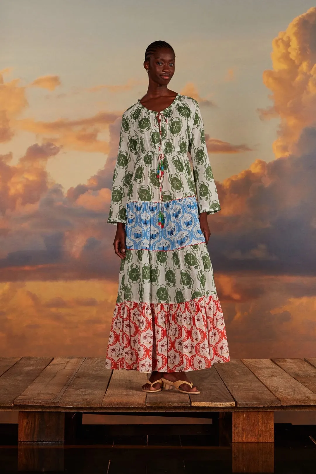 Stamp Mix Long Sleeve Maxi Dress The simple design of this dress ensures that it will never go out of style