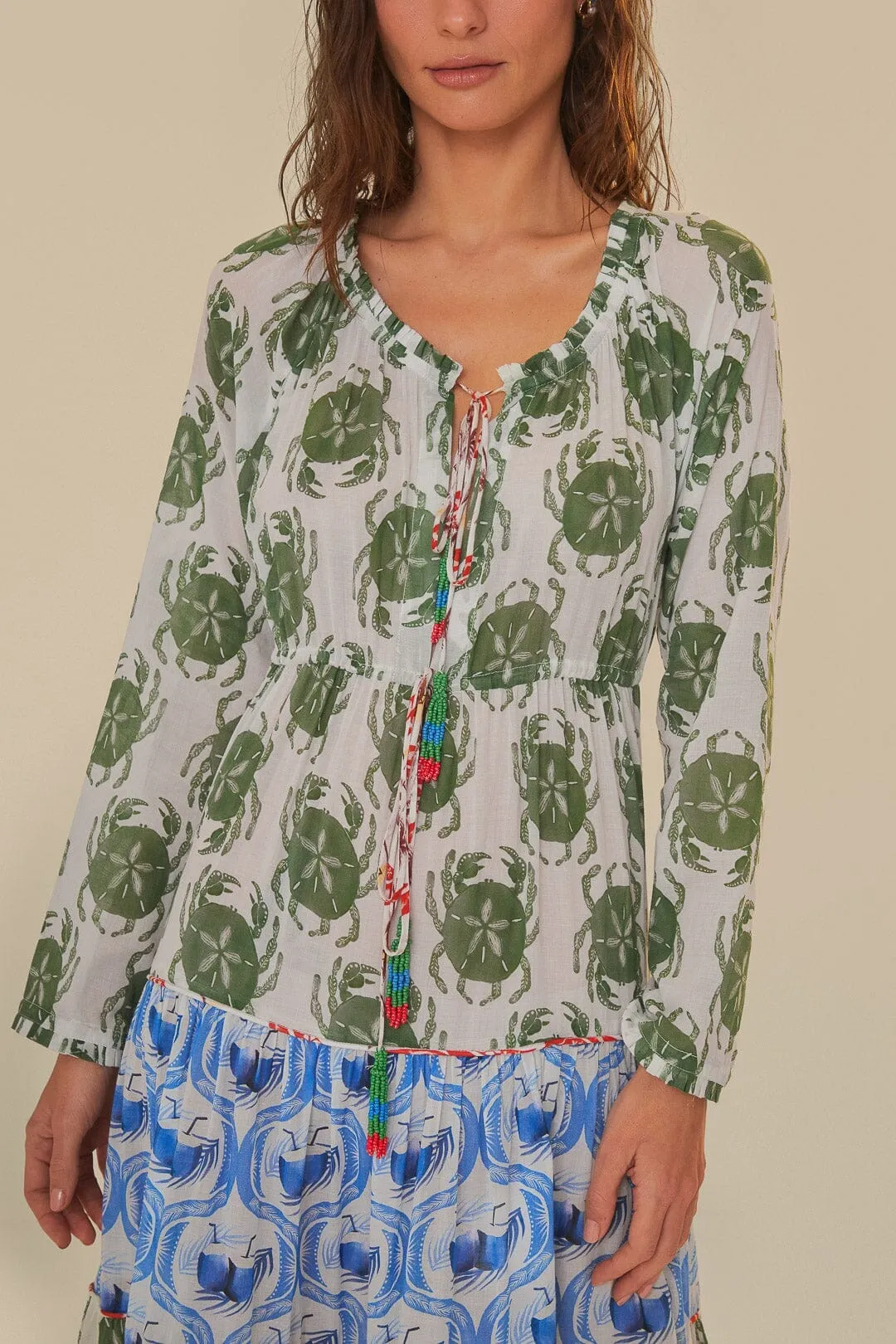 Summer Glow Stamp Mix Long Sleeve Maxi Dress