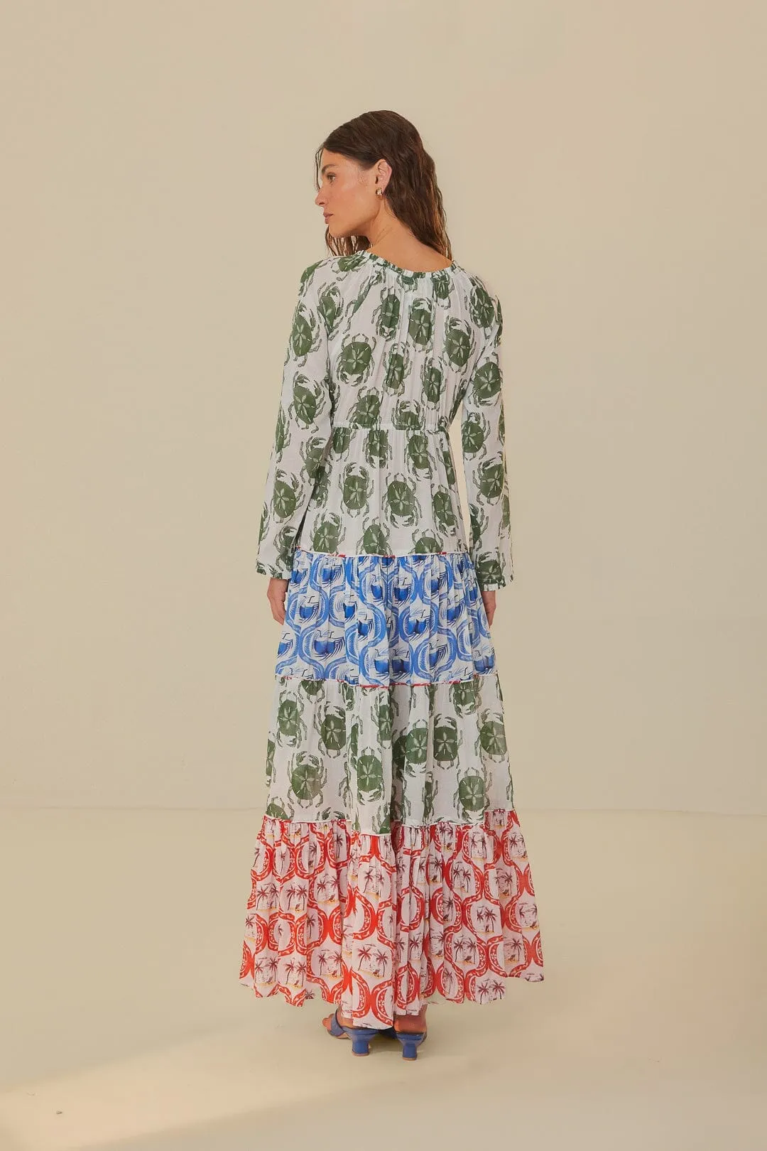 Stamp Mix Long Sleeve Maxi Dress Weekend Escape