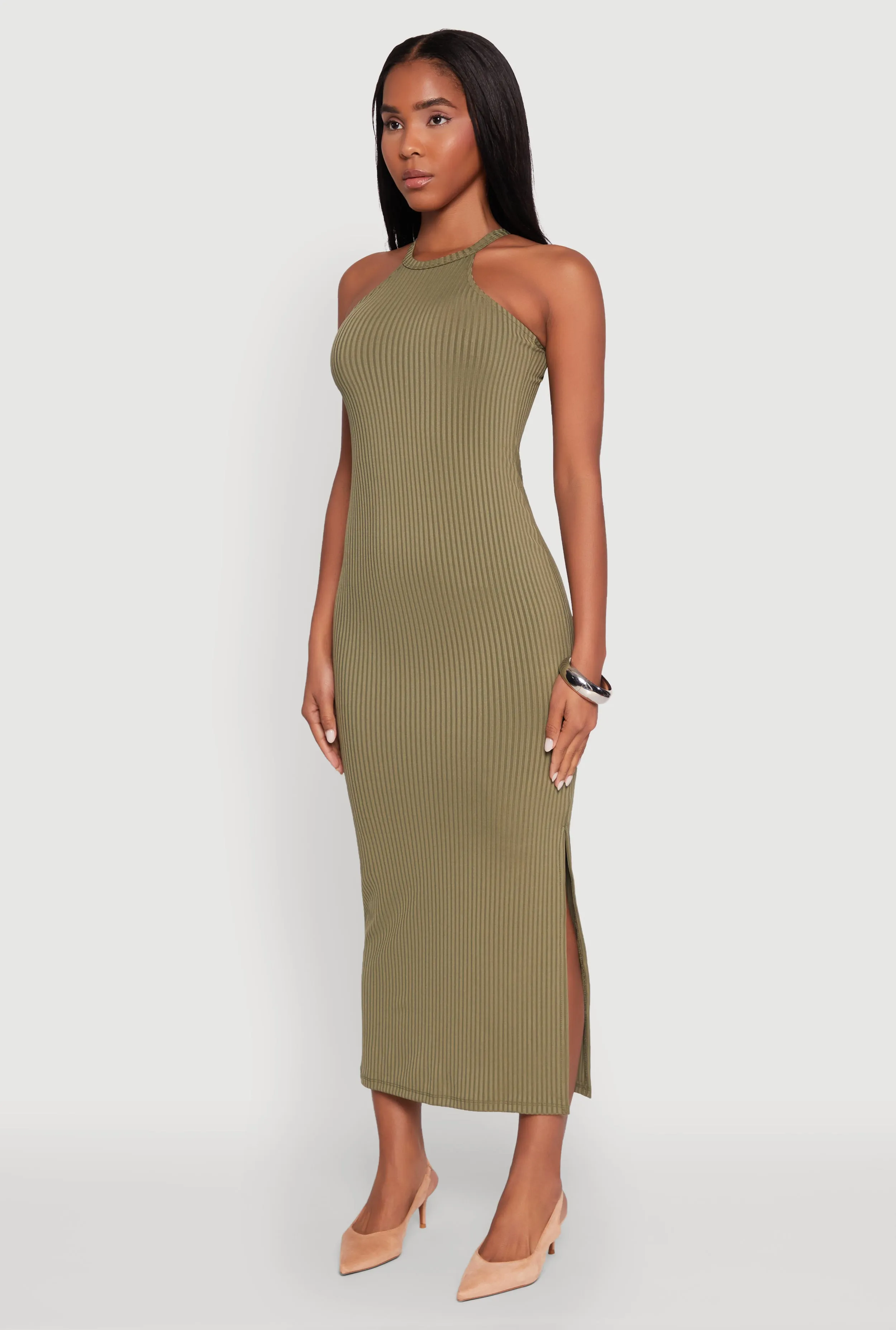 Jade Glow High Neck Maxi Tank Dress