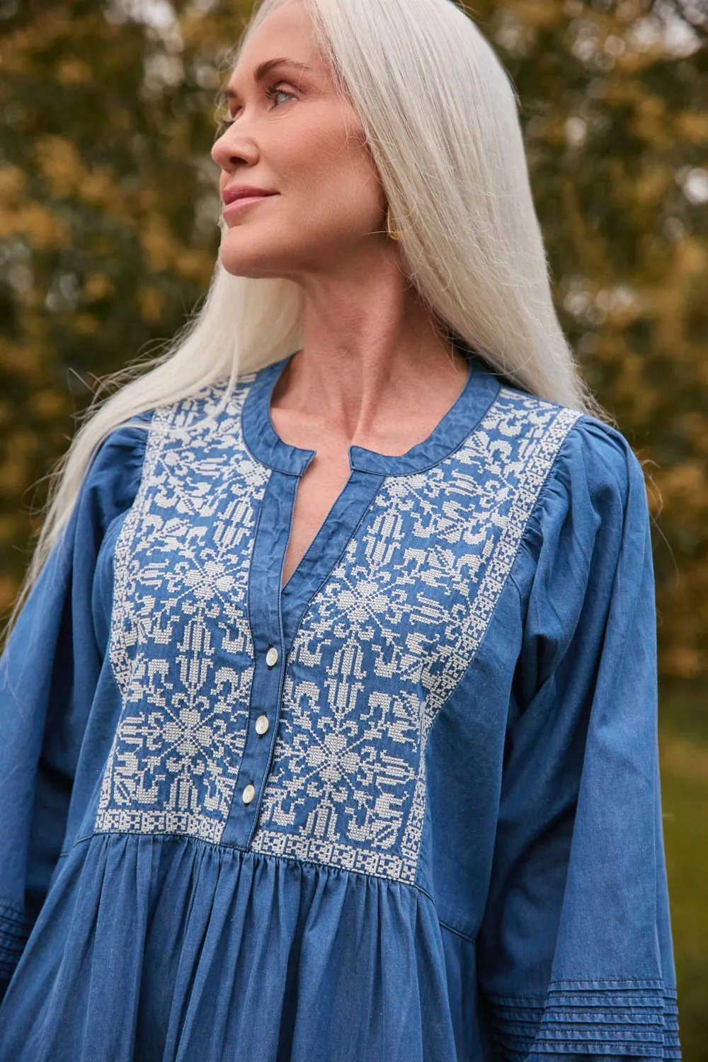 Flow Line Elodie Chambray Smock Dress in Quebec