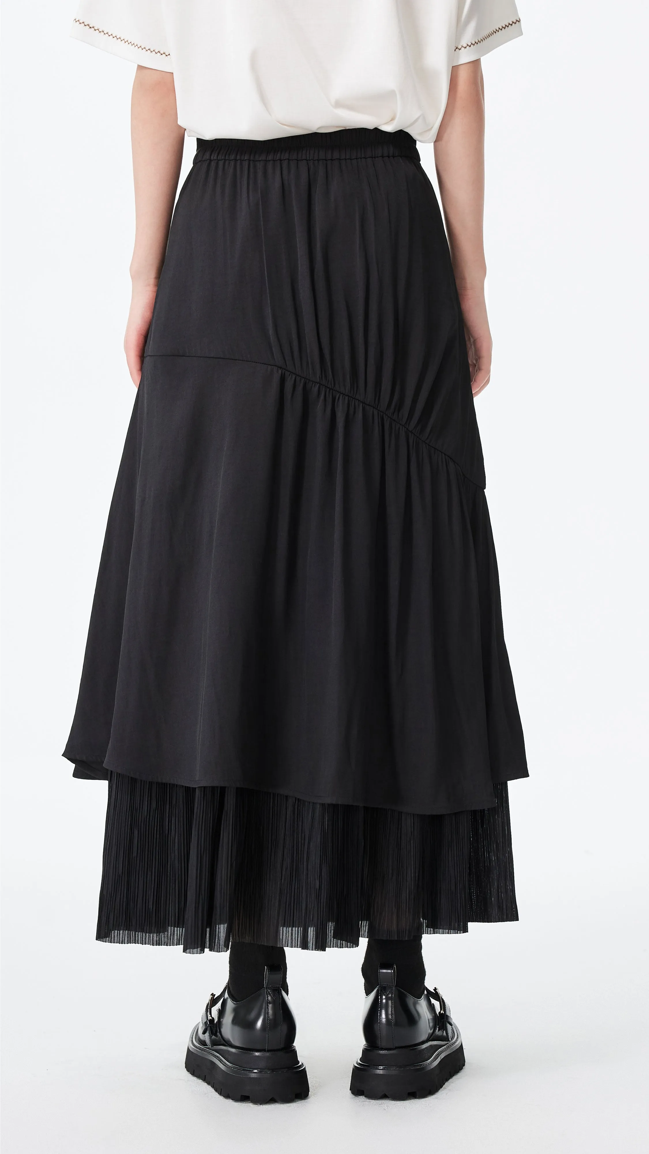 Pleated Patch Skirt Side Pockets Pull On Style