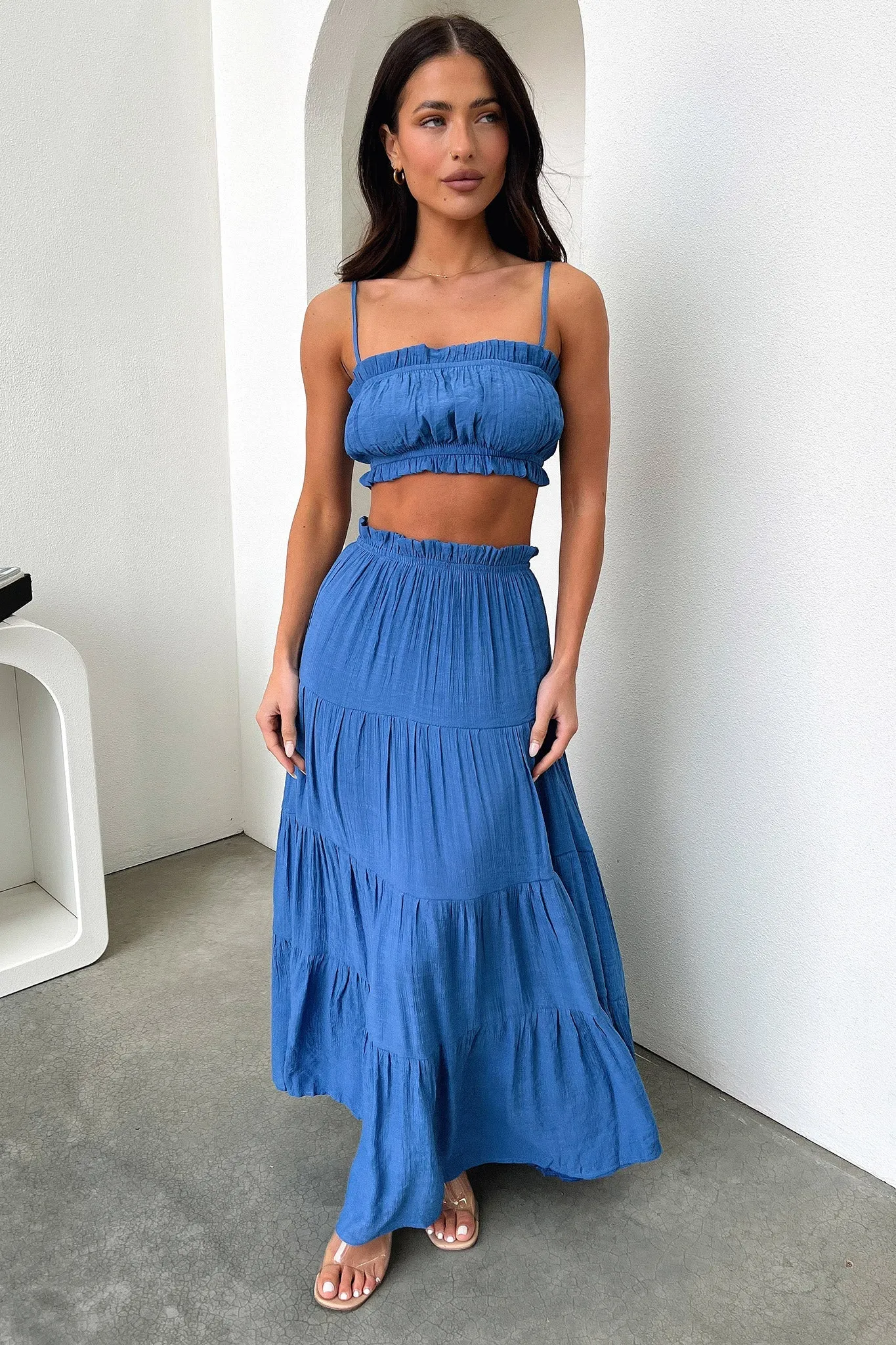 tech fabric Selina Tiered Maxi Skirt - Royal Blue