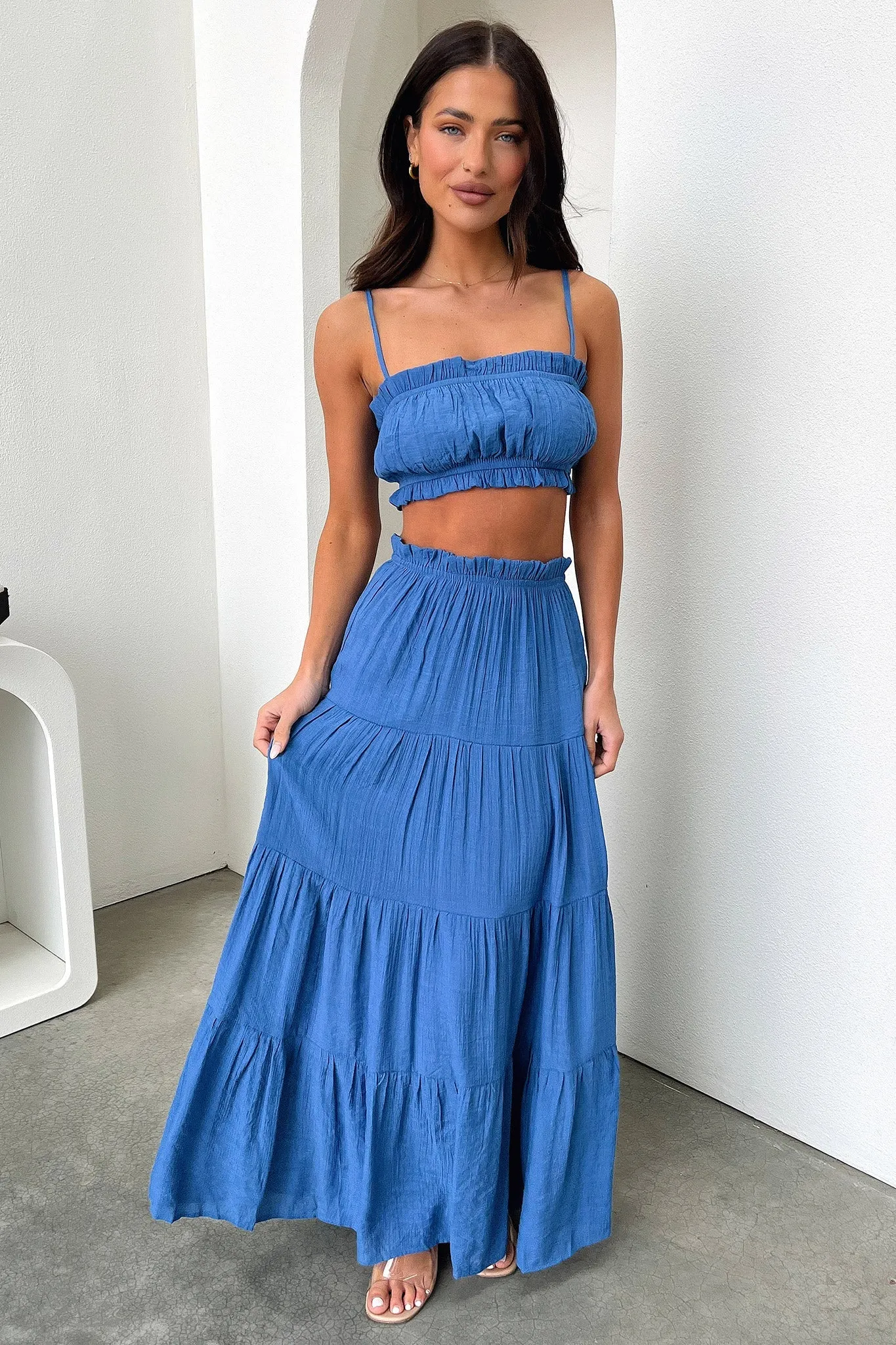Urban Fit gentle style Selina Tiered Maxi Skirt - Royal Blue