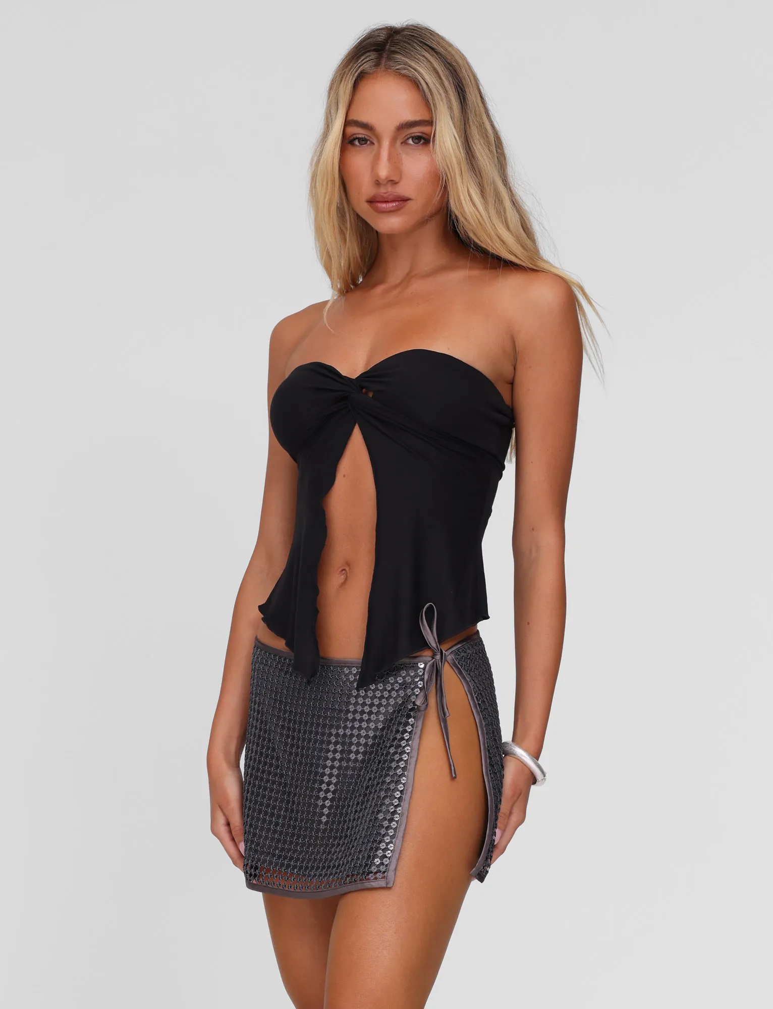 VERENA MINI SKIRT - STEEL GREY Feminine Charm Mid Rise