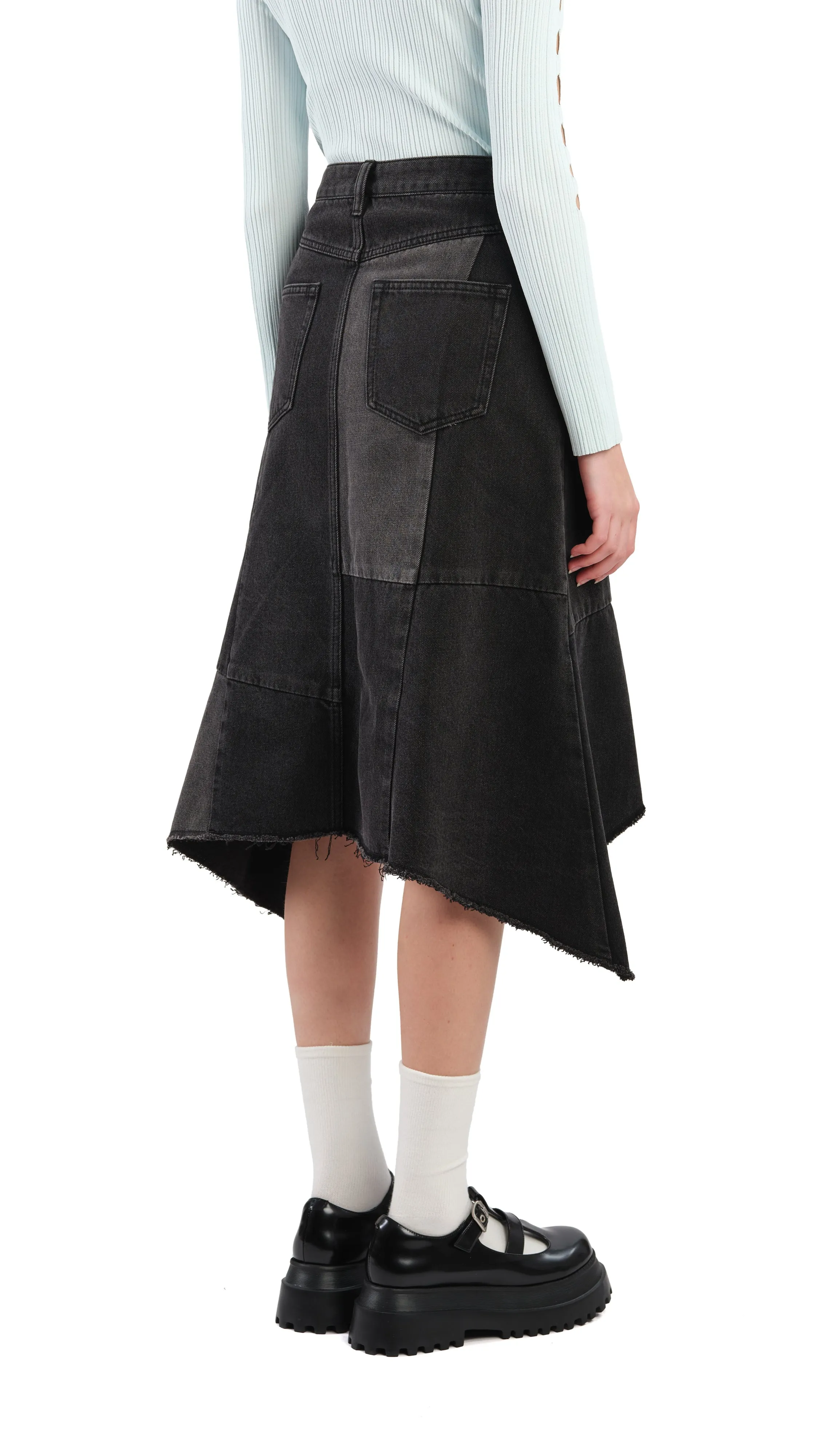 Rebuilt Denim Fishtail Skirt Subtle Details