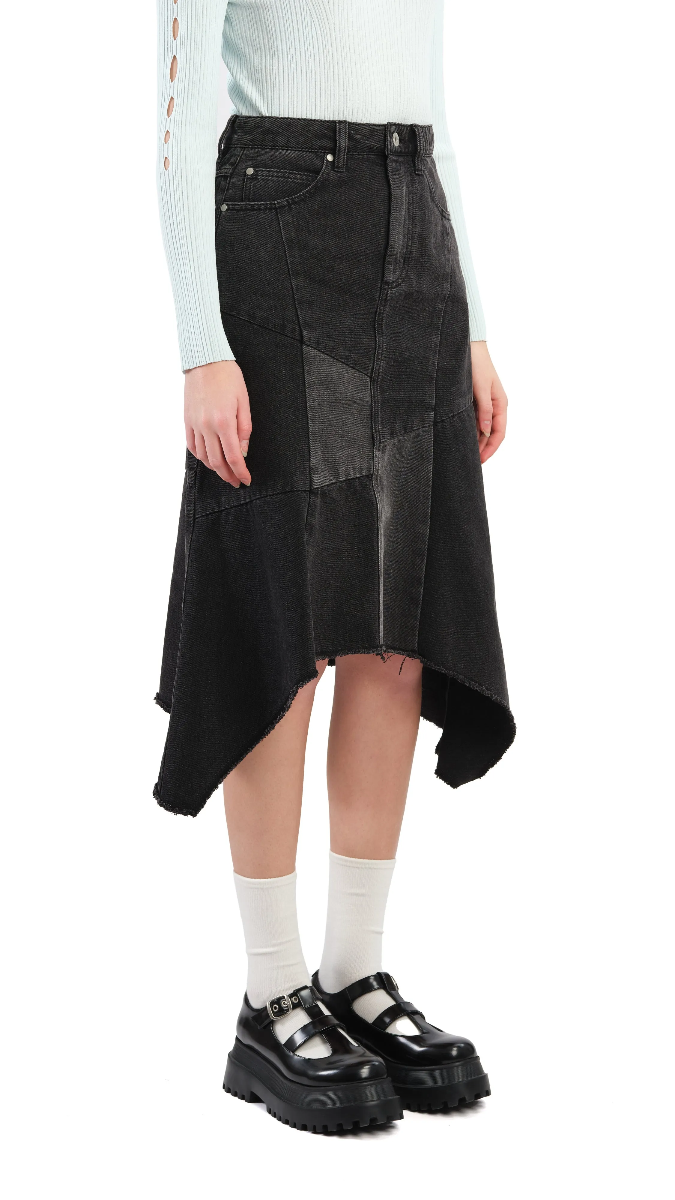 Bold Statement Rebuilt Denim Fishtail Skirt