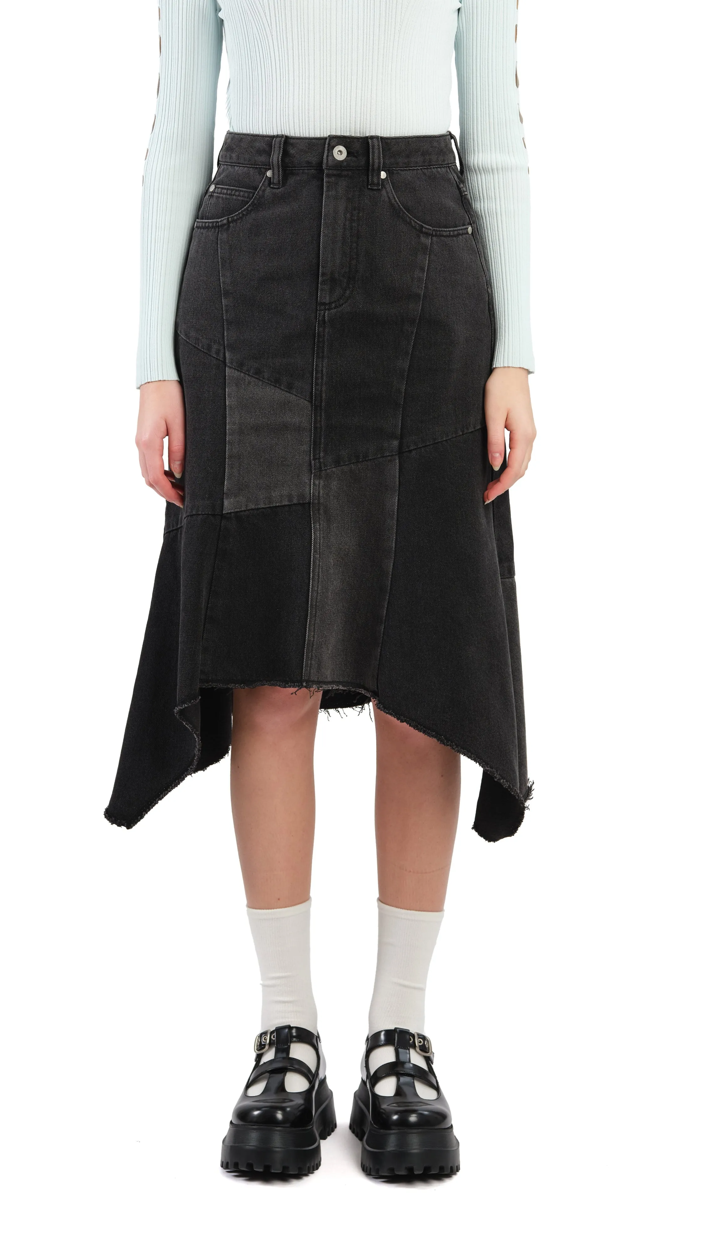 Rebuilt Denim Fishtail Skirt Mood Outfitboard Glamorous Appeal