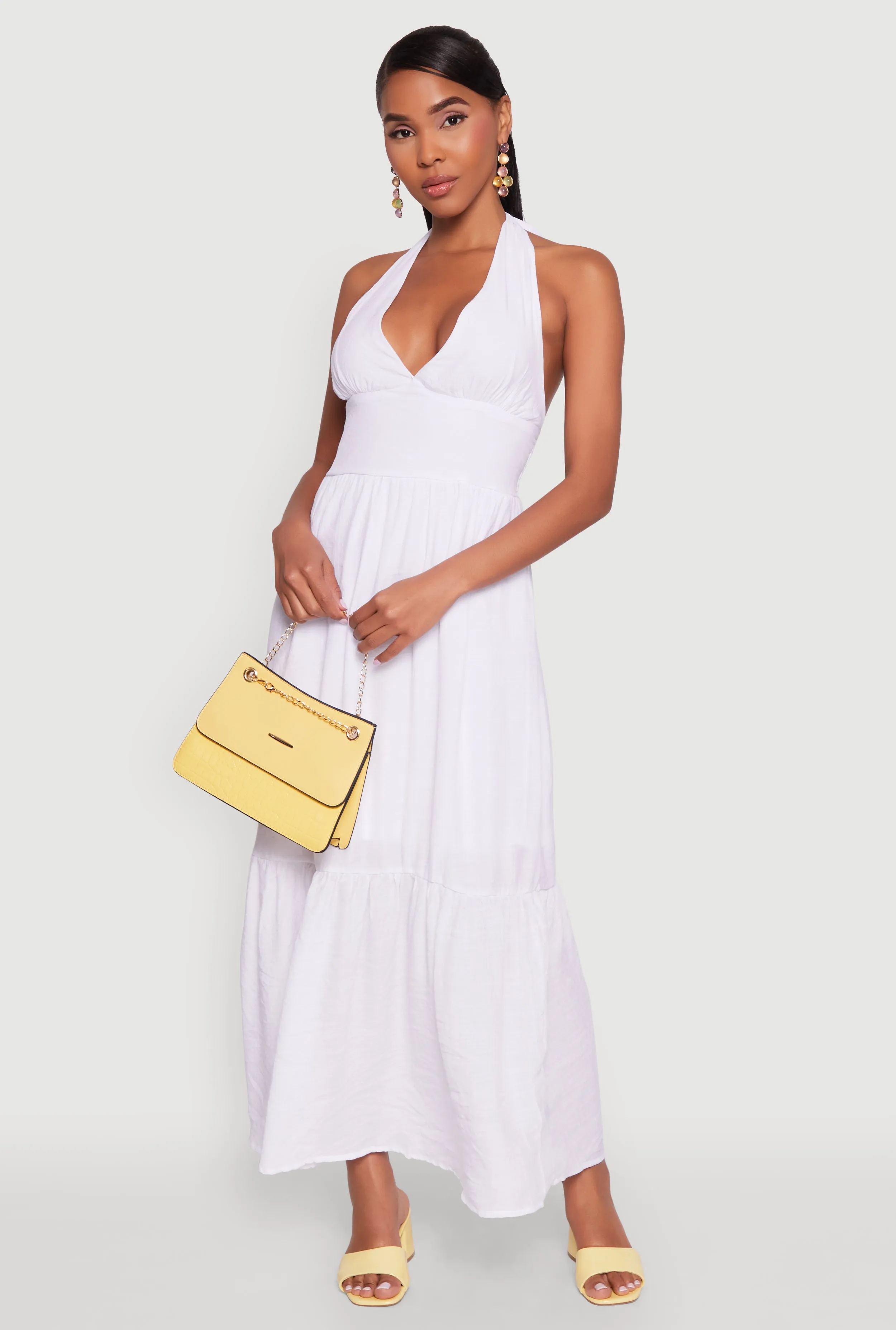 Tiered Skirt Elegant Gauze Knit Halter Neck Tiered Dress