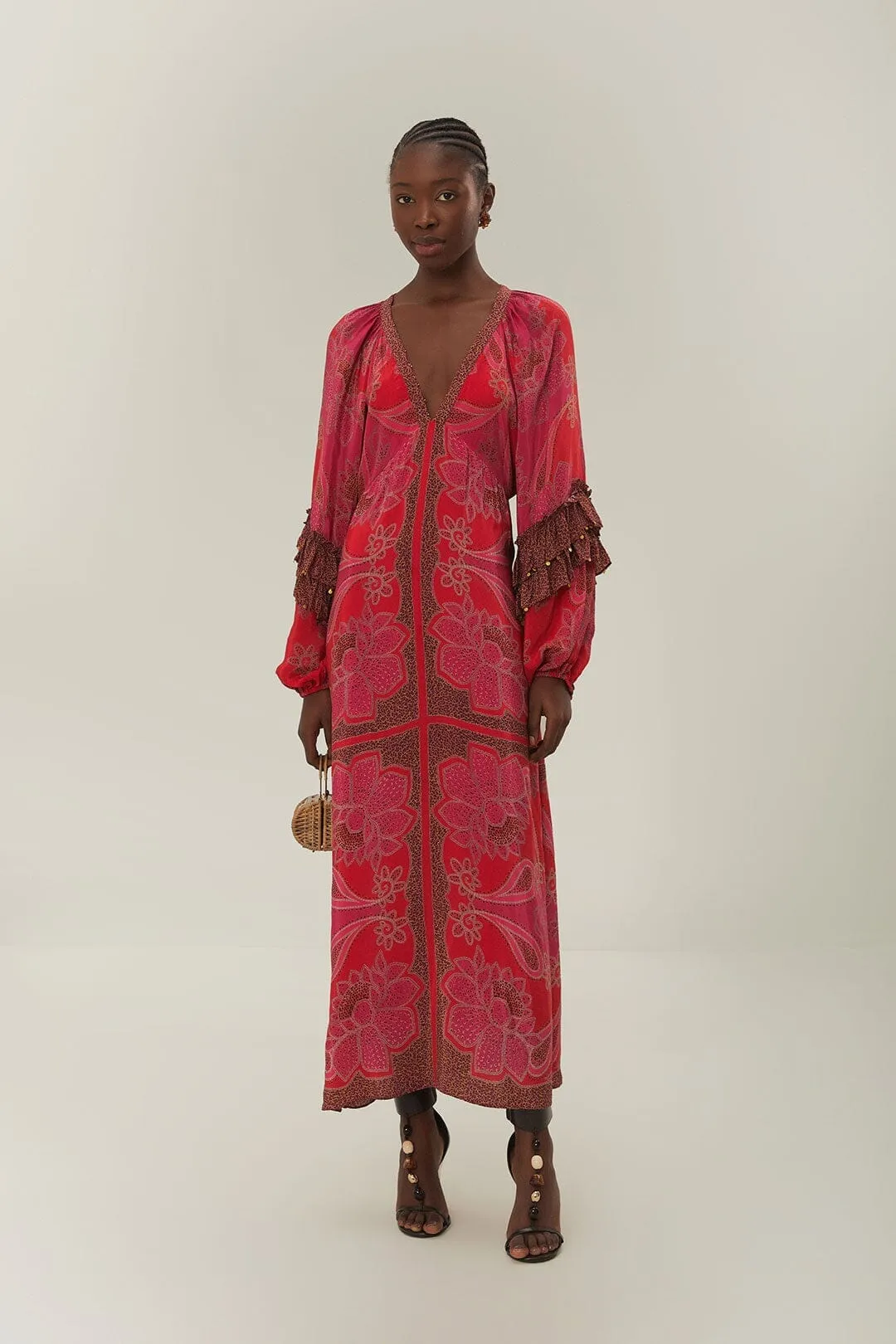 Calm Air Sunset Glow Pink Floral Glam Scarf Maxi Dress