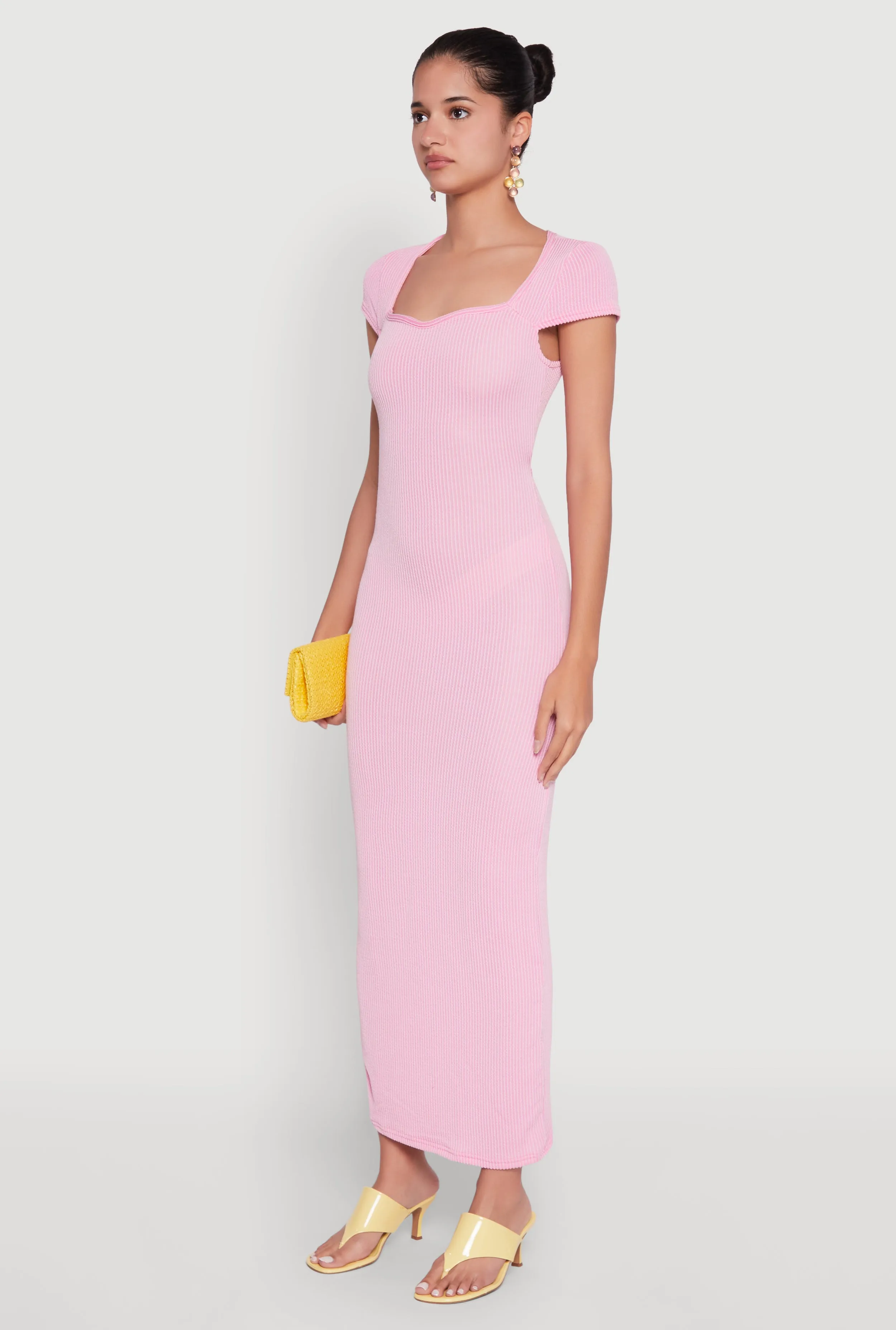Trendy Textured Knit Tie Back Cut Out Maxi Dress Beach Walk