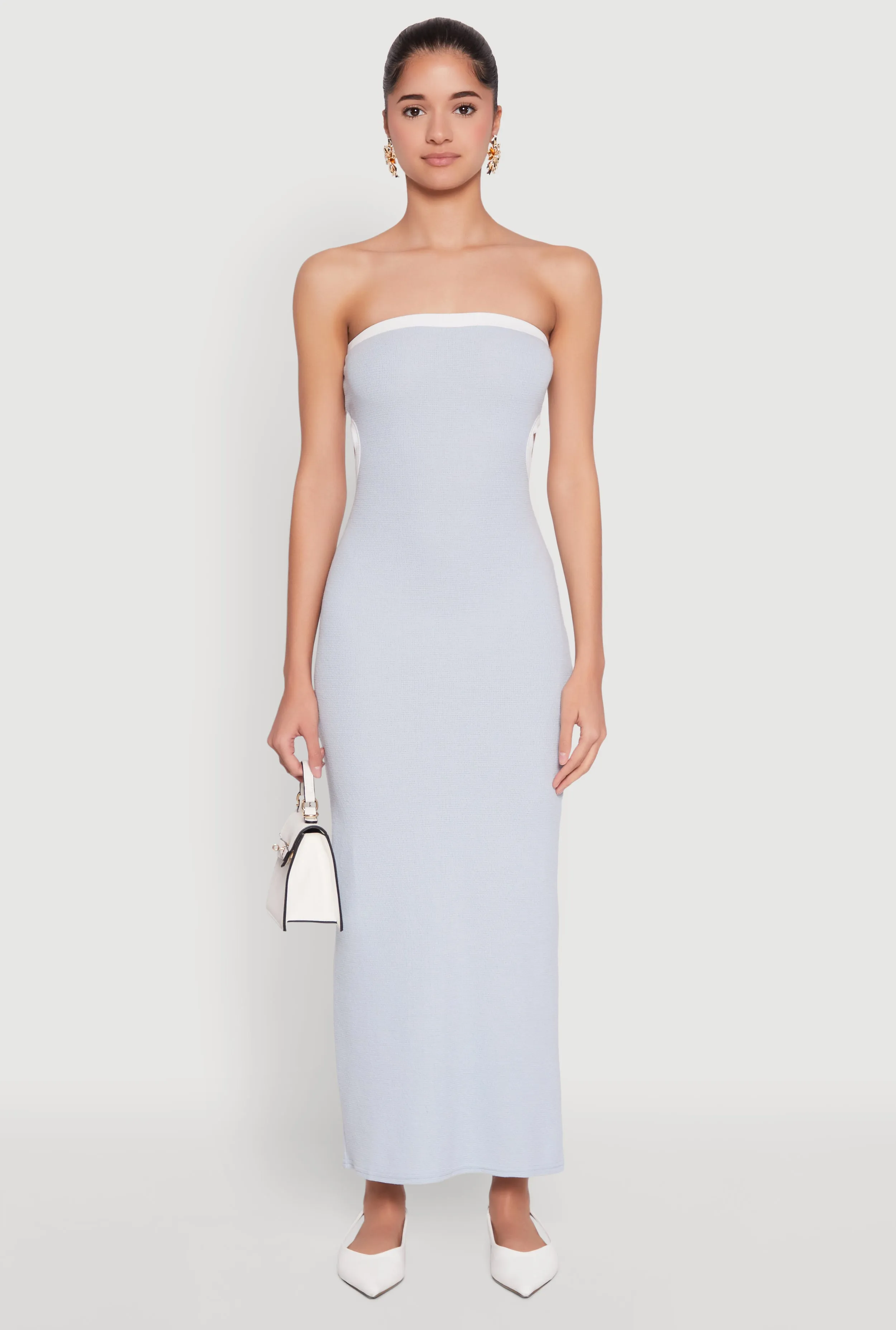 Front Button Contrast Trim Cut Out Back Tube Dress