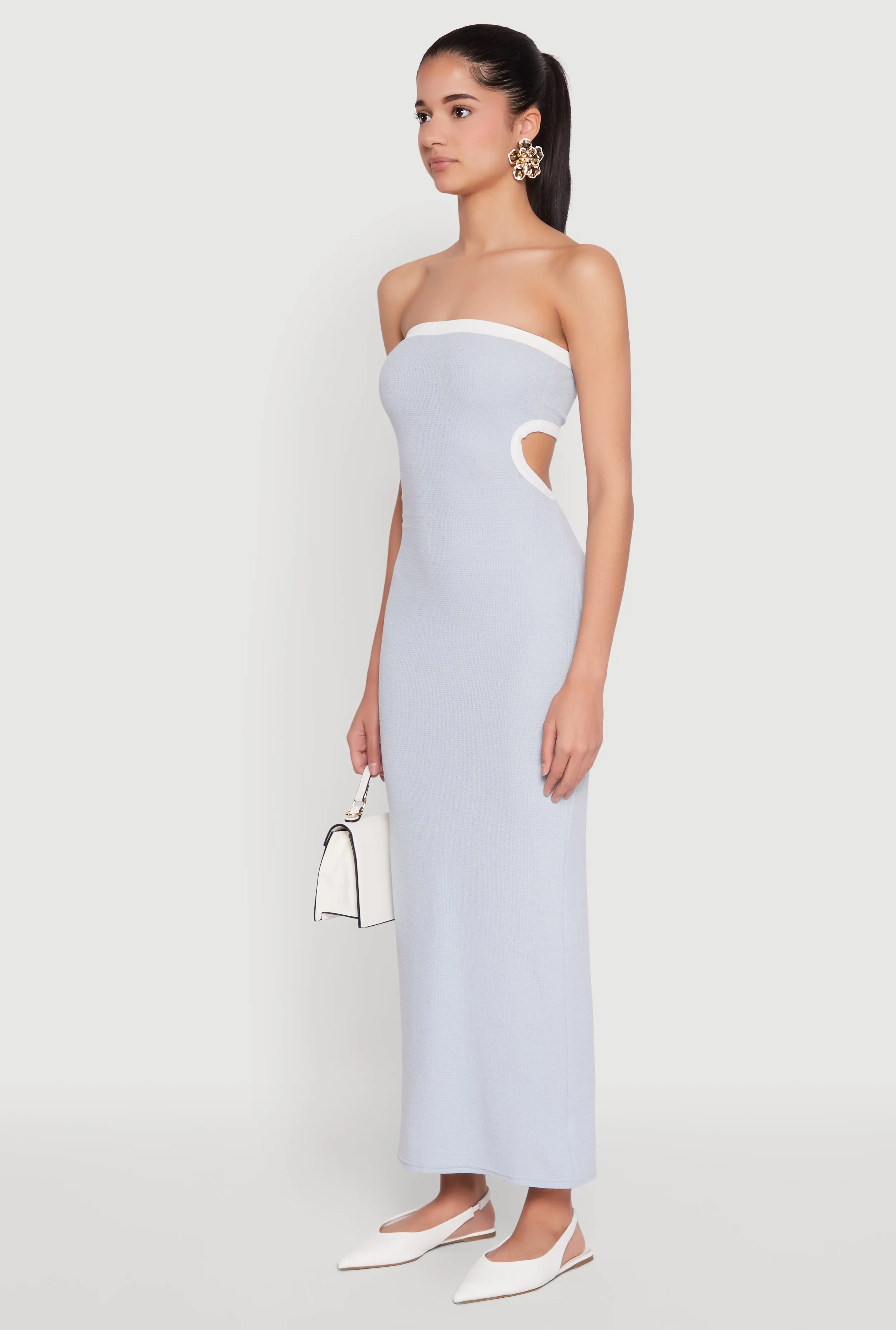 Contrast Trim Cut Out Back Tube Dress Wool Glow