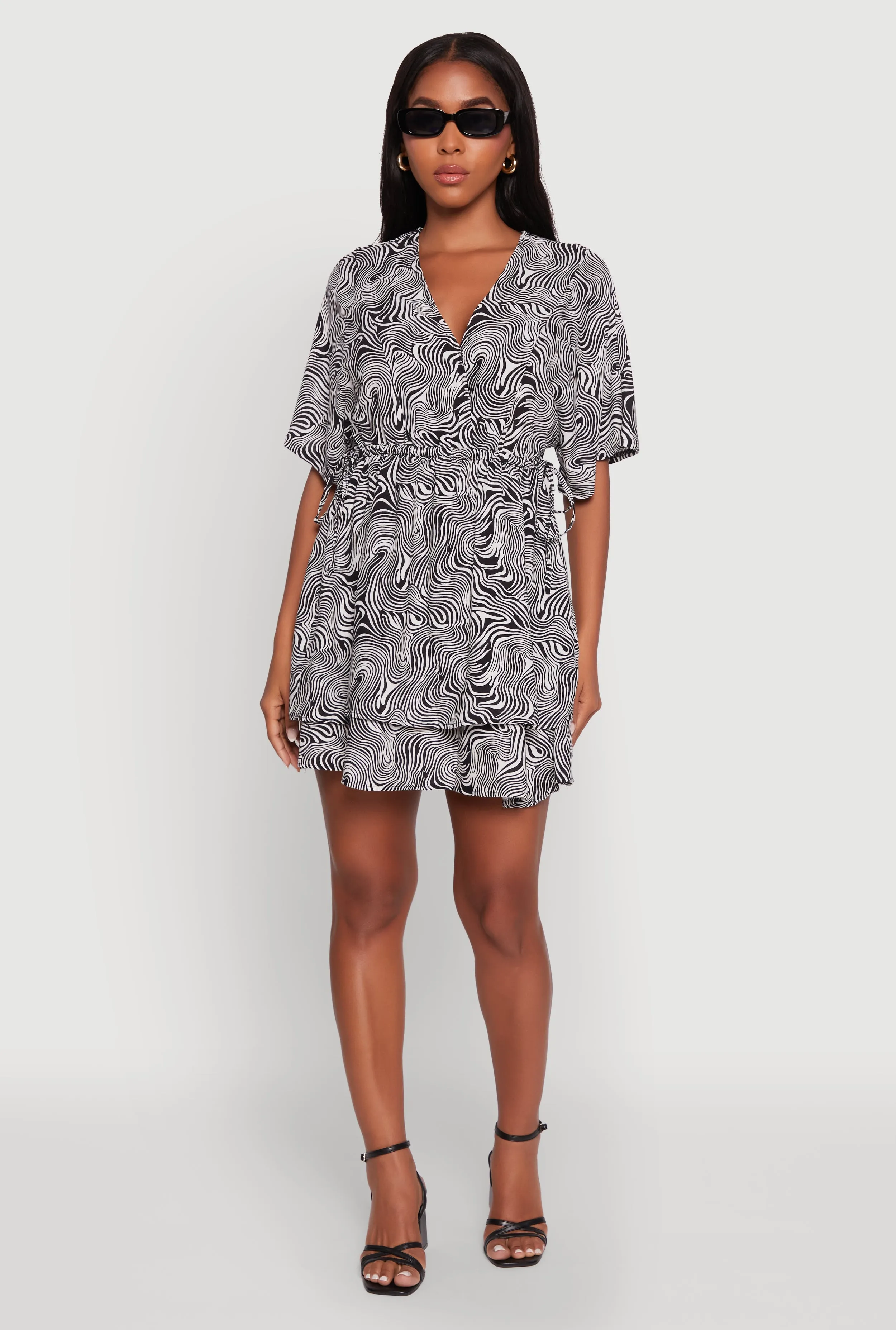 Trendy mini outfit Trendy Psychedelic Swirl V-Neck Tiered Dress