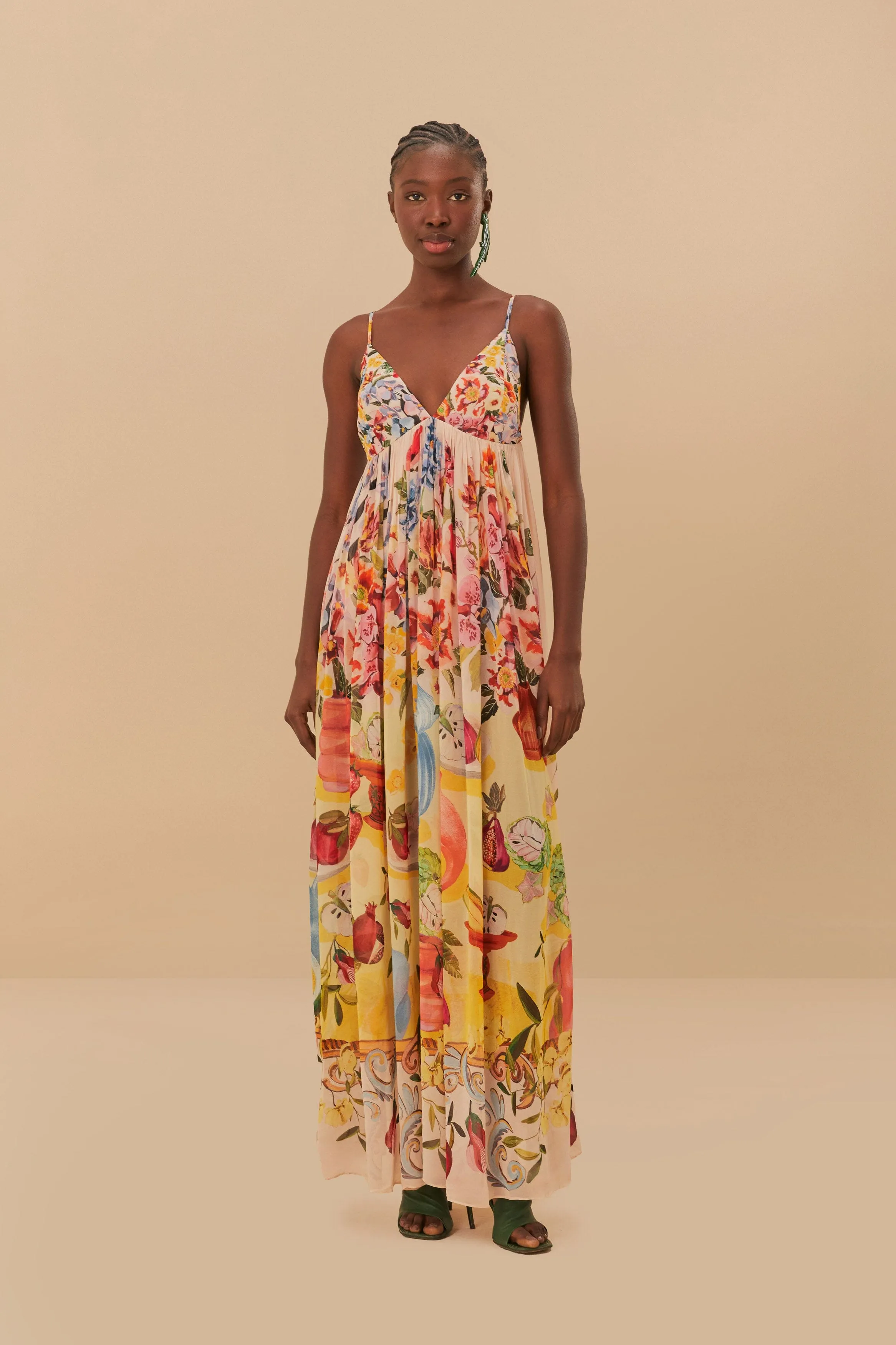 Garden Terrace Pink Maxi Dress Autumn Tone Gold Shine