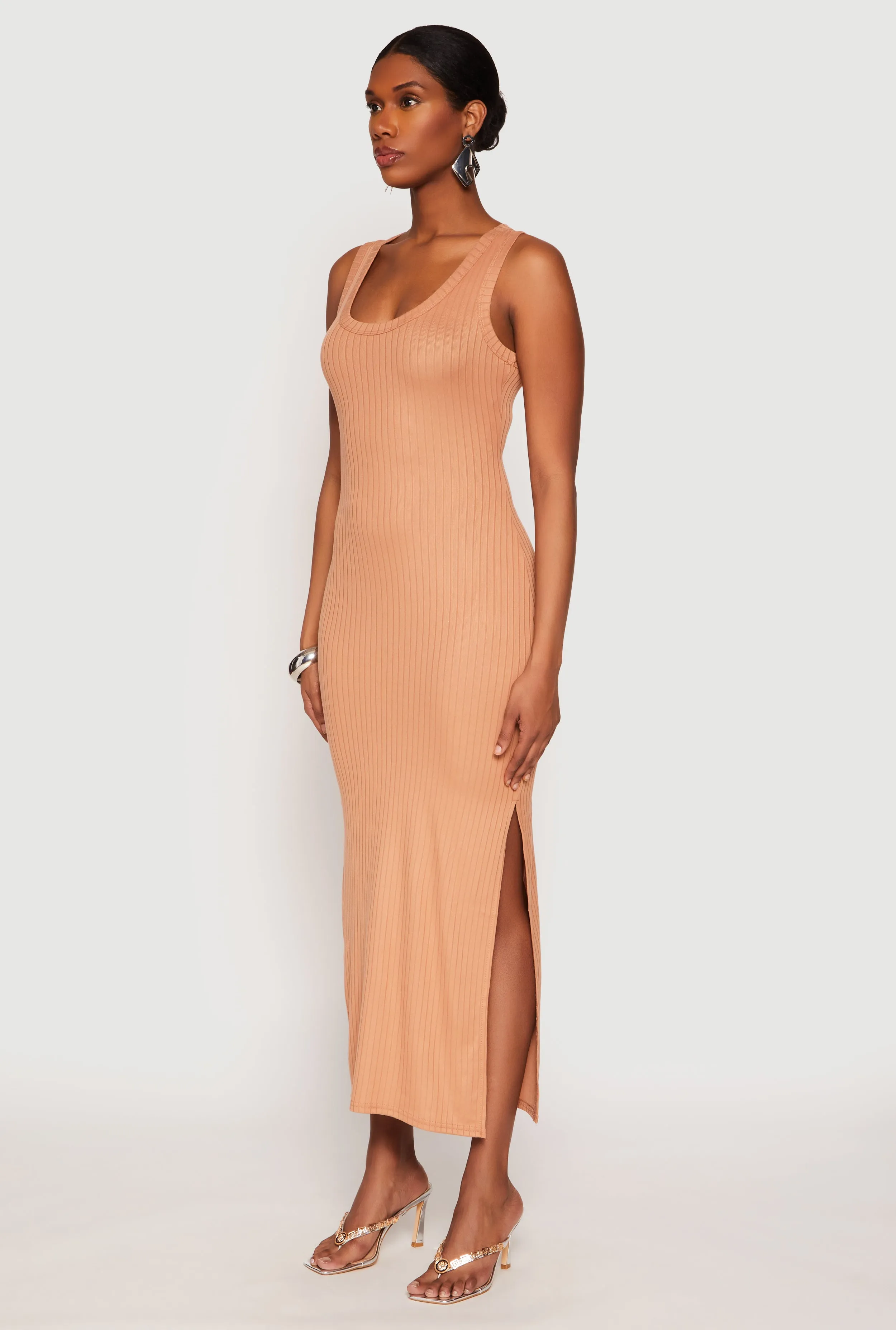 Canvas Glow Fresh Air Ribbed Knit Side Slit Tank Dress