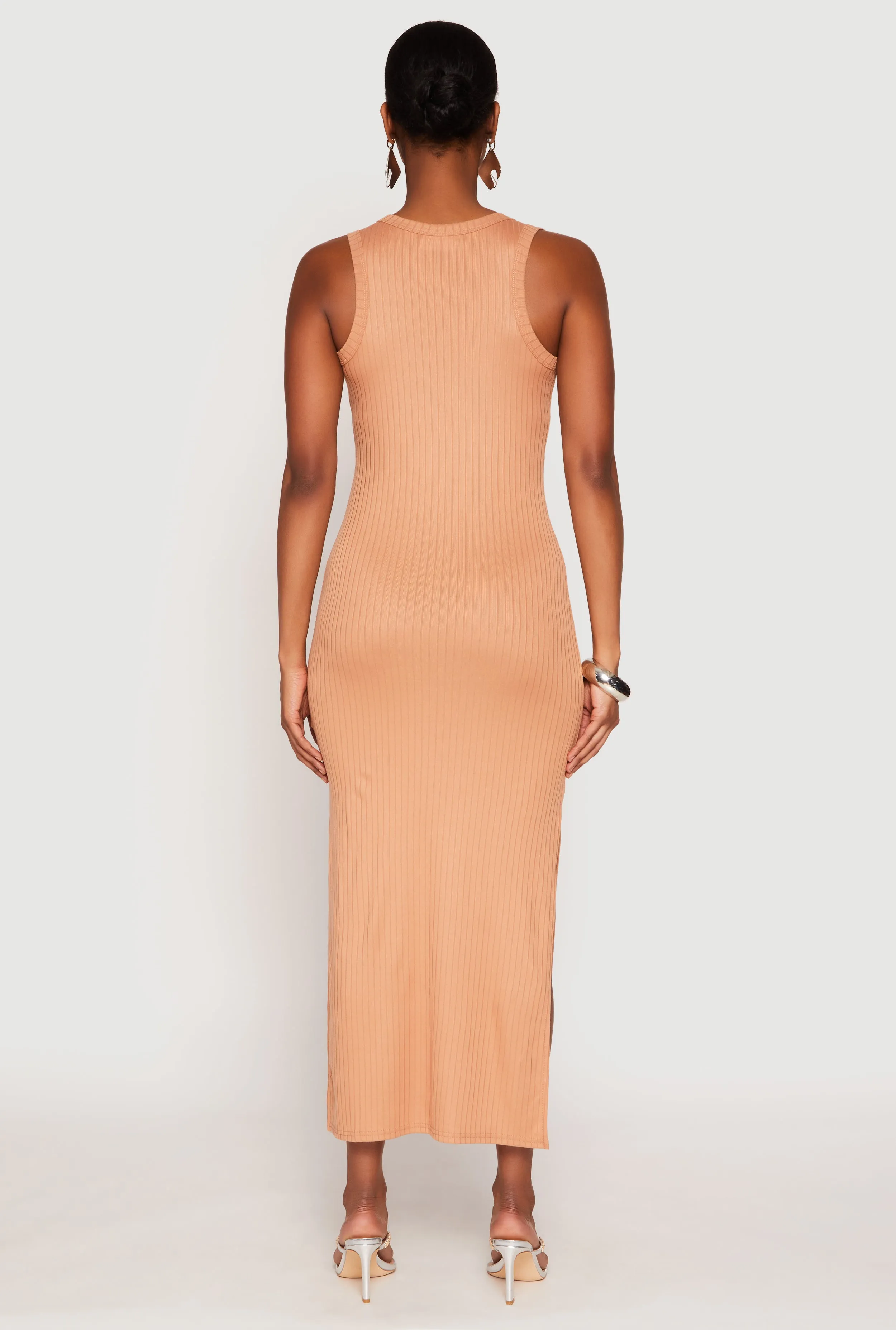 Ribbed Knit Side Slit Tank Dress Hemp Glow