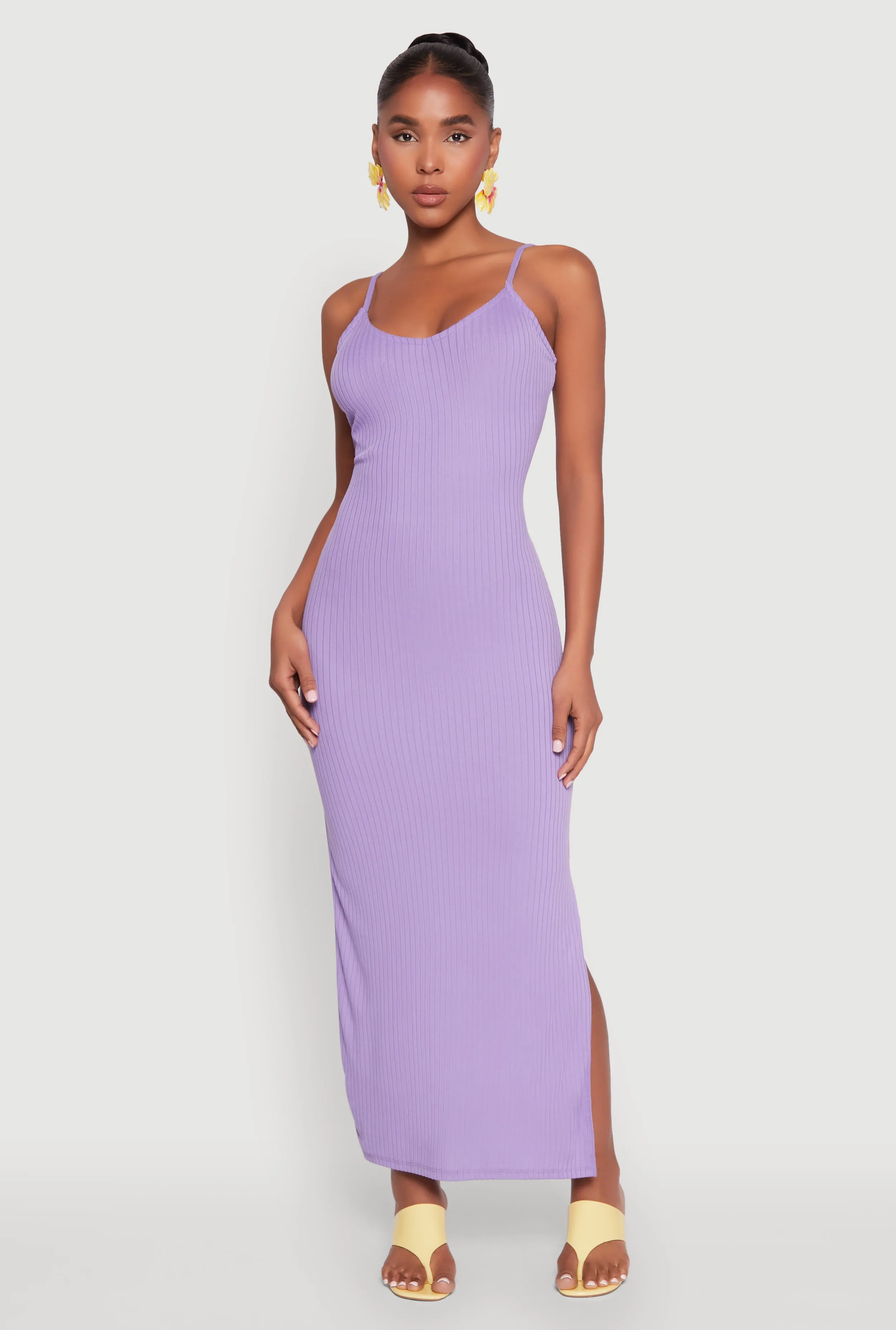 Skin Hug Side Slit V Neck Maxi Dress
