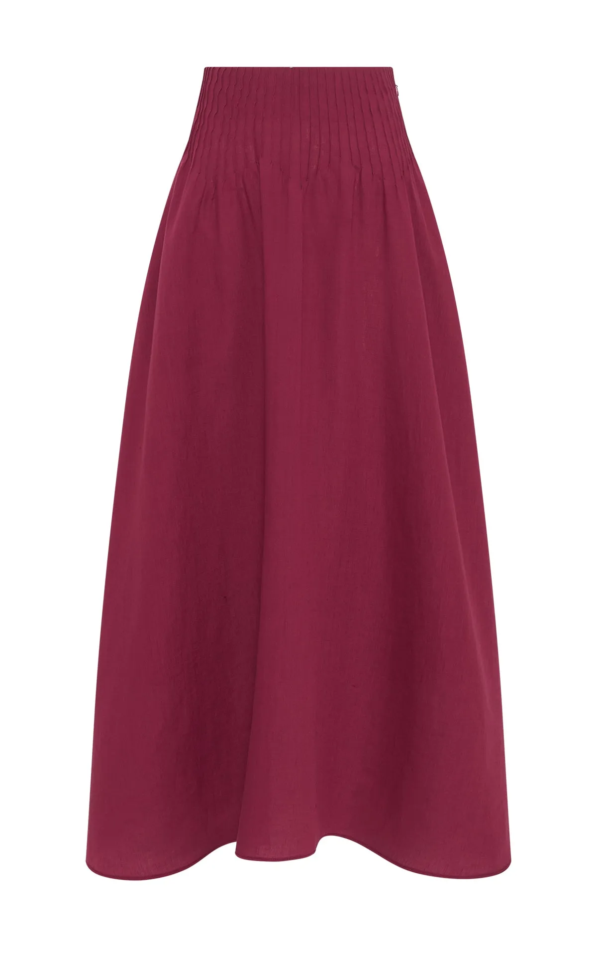 Penelope Midi Skirt in Raspberry Aloe Linen Vegan Material Plant Based Material