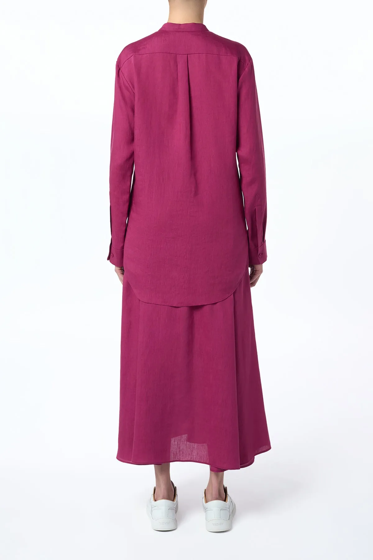 Penelope Midi Skirt in Raspberry Aloe Linen Reimagined Classic Iconic Style
