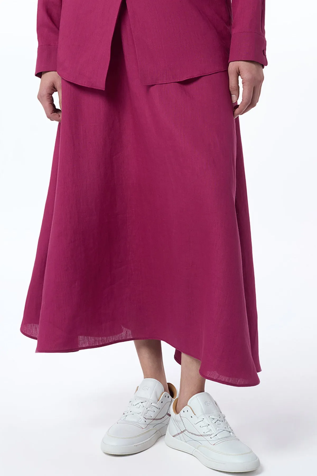 Dance Practice Innovative Fabric Penelope Midi Skirt in Raspberry Aloe Linen