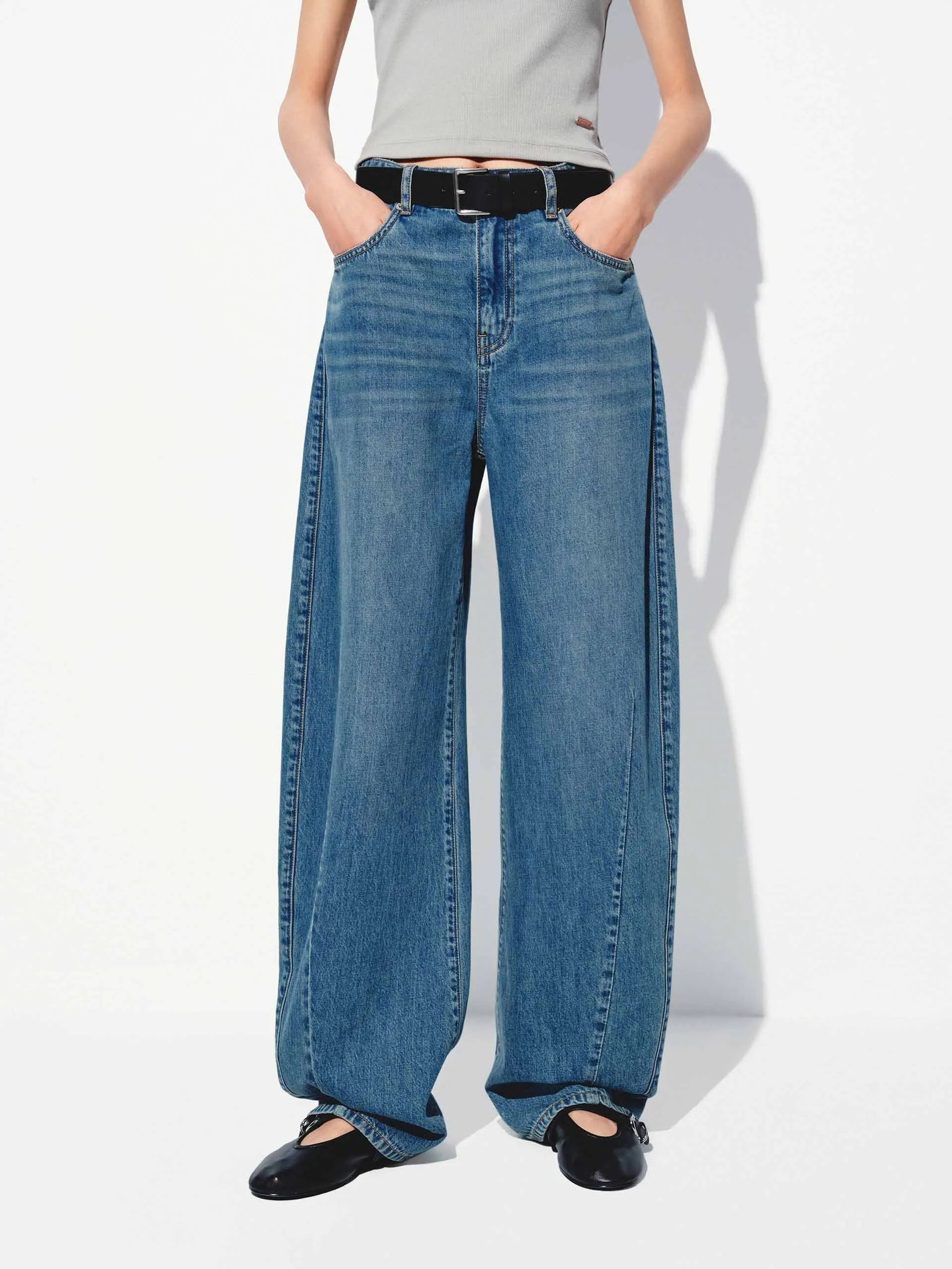 Cotton Blend Barrel Leg Jeans Chill Outfit Relaxed Style Earthy