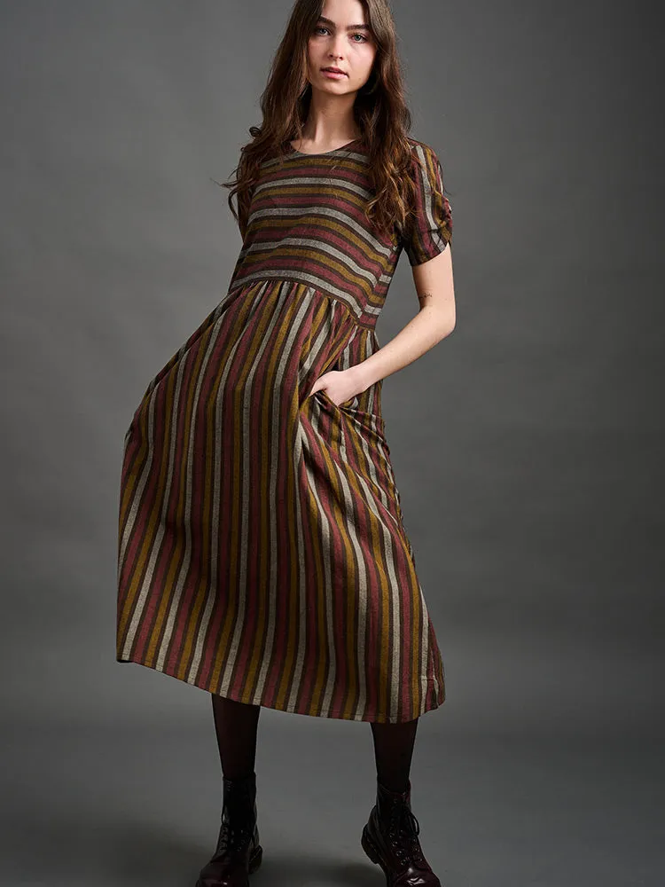 Kavita Dress - Chocolate Stripe Sheer Fit TaglessCollar