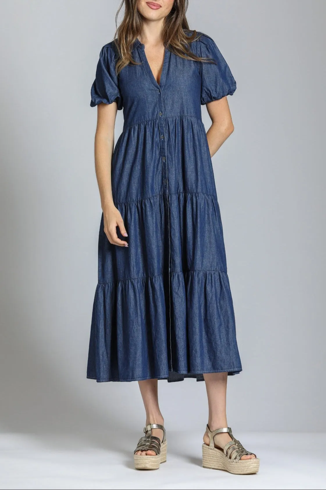 Long Tiered Dress With Puff Sleeve Event Vibe