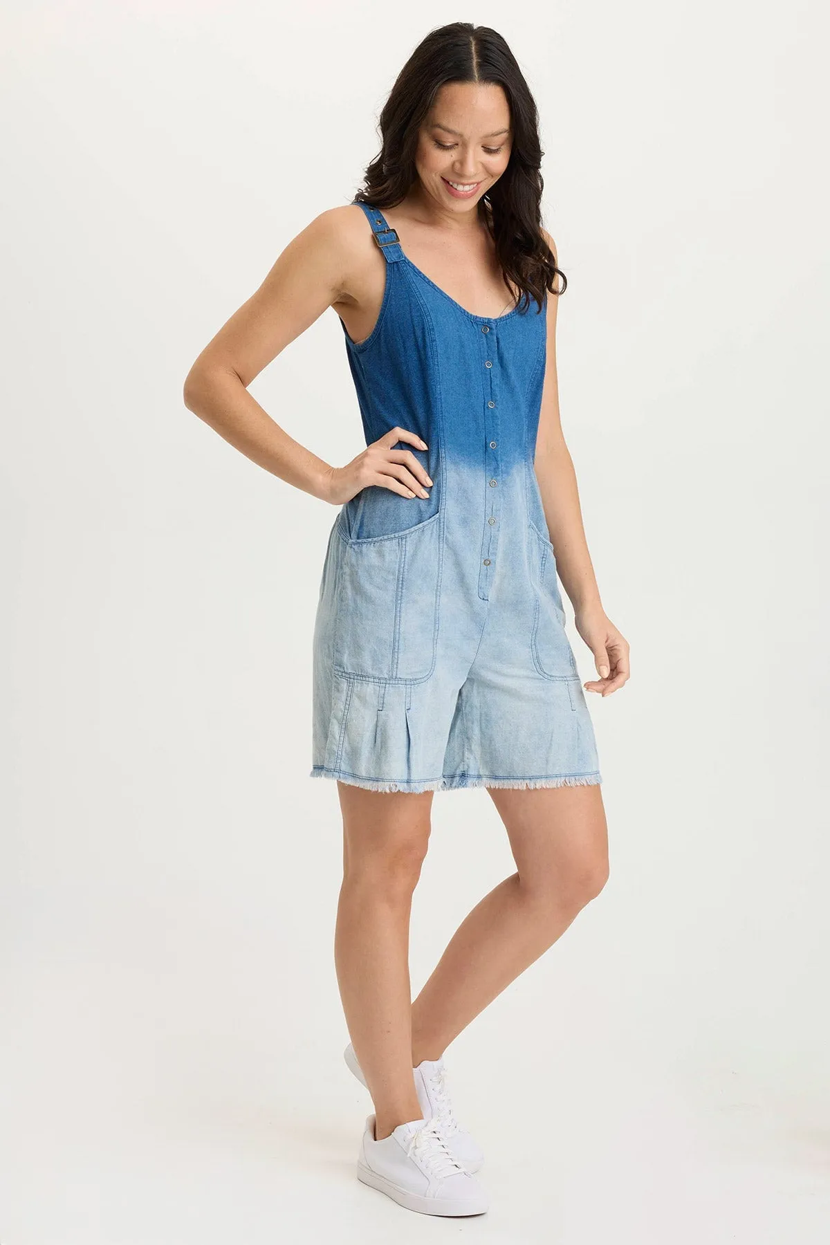 Sauni Indigo Twill/Jersey Adjustable Romper Glam Night Reinforced Hem