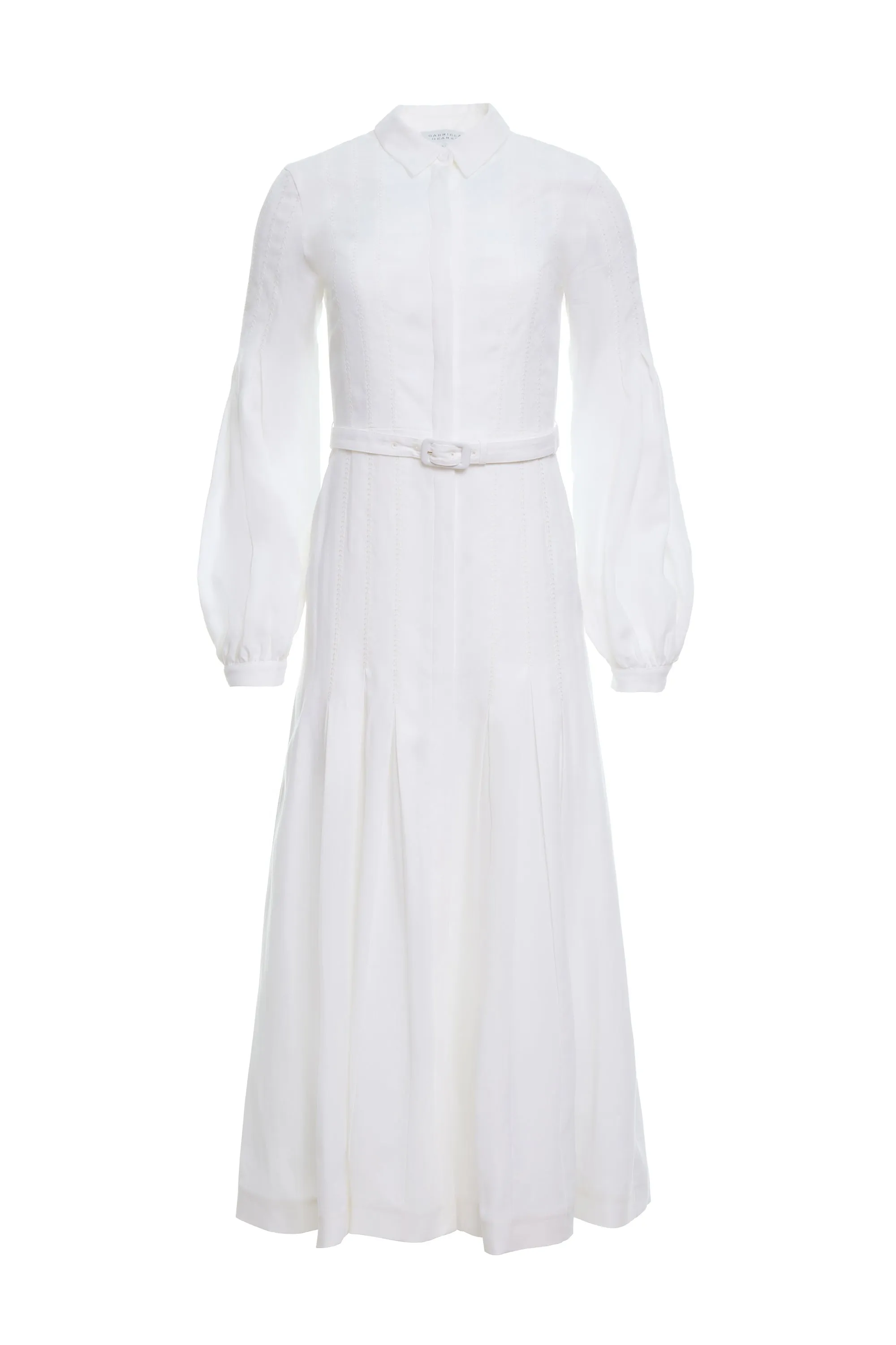 UVProtective Coating Photo Glam Aleka Pleated Midi Shirtdress in White Aloe Linen