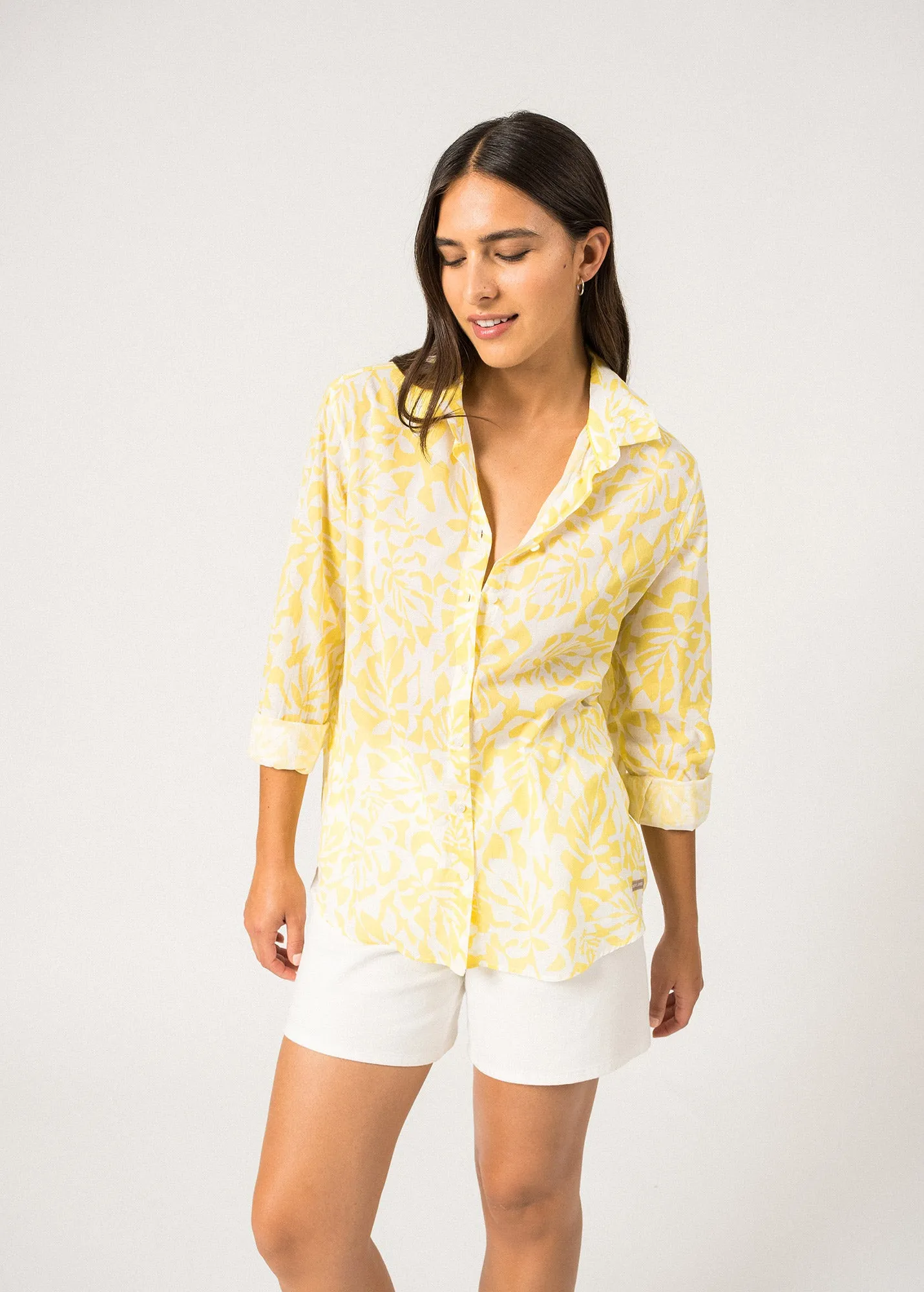 JEANNE - Shirt with Floral Motifs for Women | Light Cotton  (WHITE / YELLOW) Beauty Glow