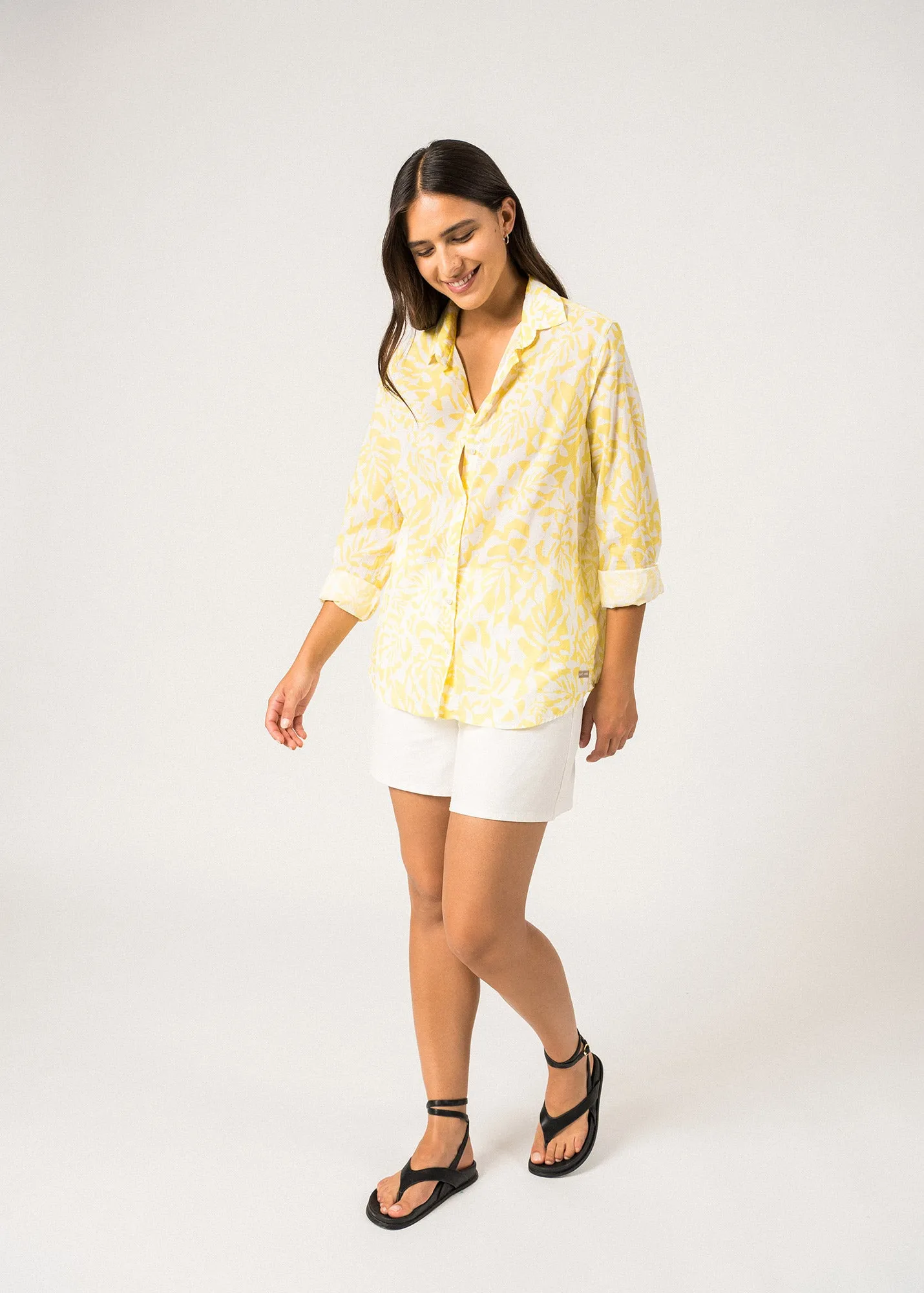 Fable Core Mediterranean Air JEANNE - Shirt with Floral Motifs for Women | Light Cotton  (WHITE / YELLOW)