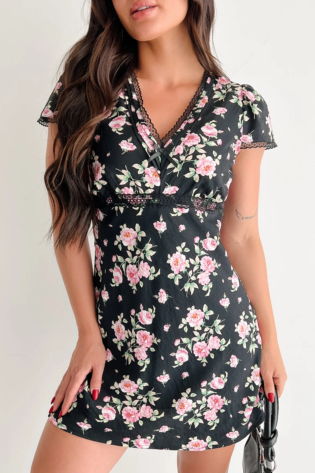 Endless Rose Floral Mini Dress (Black) Bohemian Chic