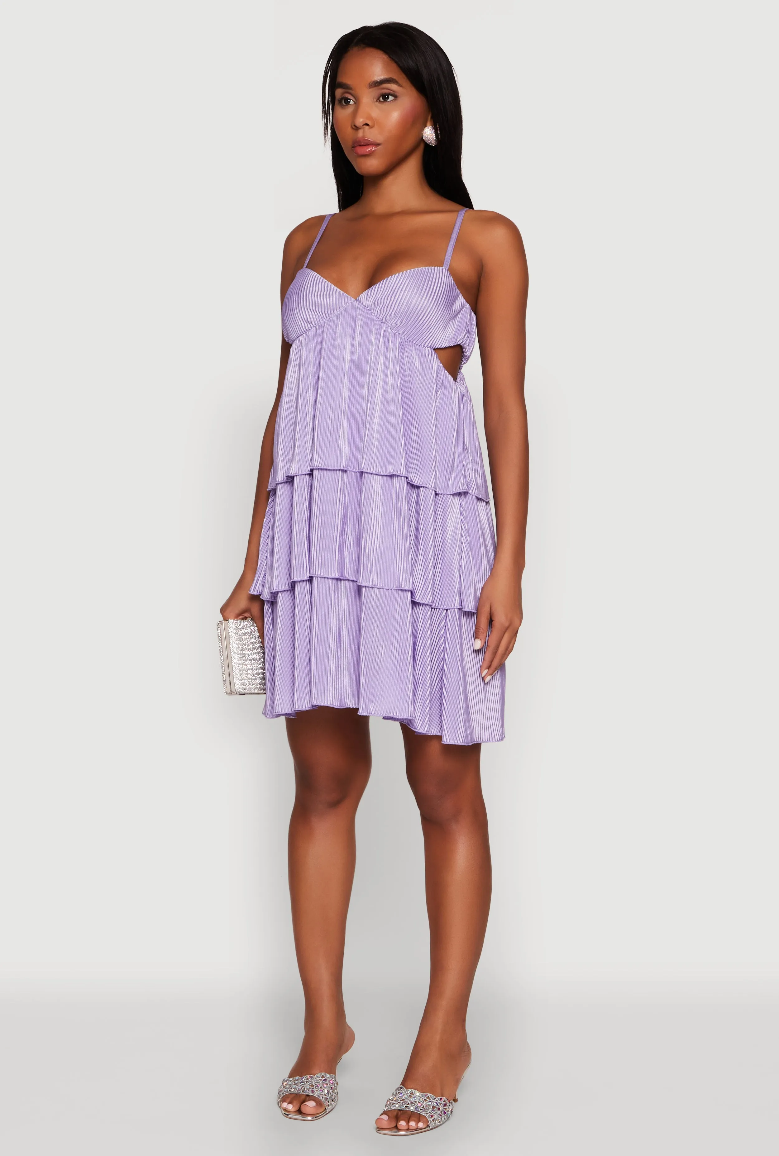 Weekend Style Beat Mode Plisse Cut Out Tiered Ruffle Mini Dress